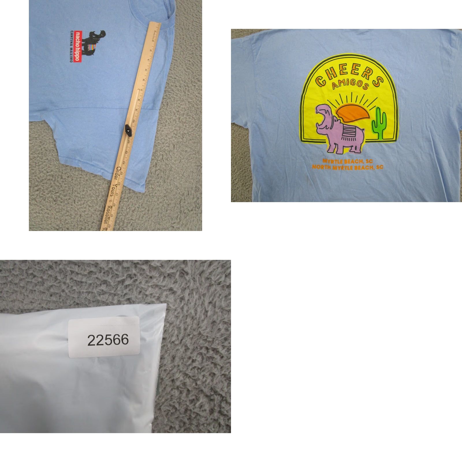 Gildan Nacho Hippo Cantina Maximo Myrtle Beach SC Double Sided T-Shirt Men's 2XL Blue Gildan Short Sleeve Regular Size T-Shirt Mens Size US XXL / EU 58 / 5 - 8 Thumbnail