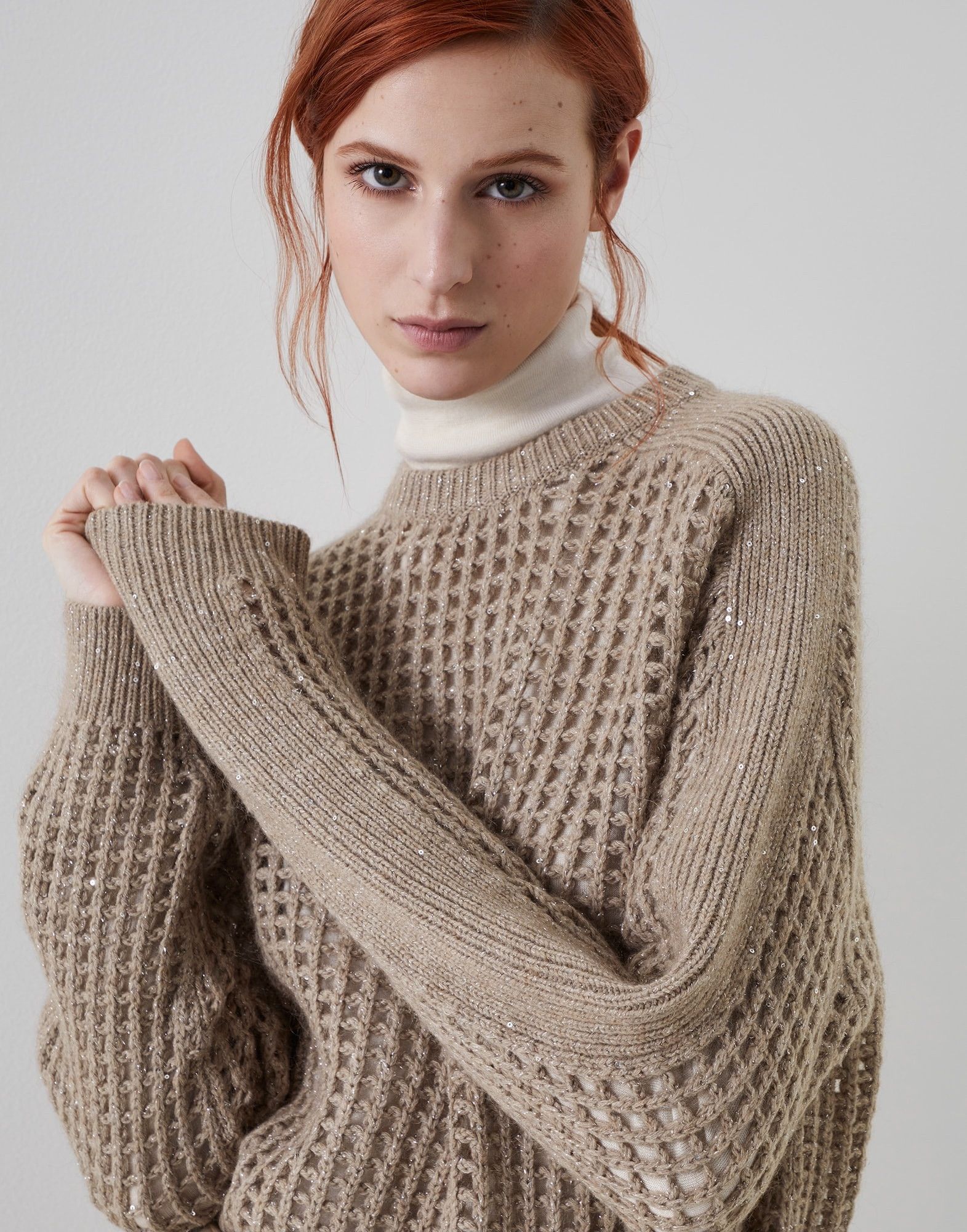 Brunello Cucinelli o1la1rc1a0325 Diamond Knitted Sweater in Khaki Size S / US 4 / IT 40 - 3 Thumbnail