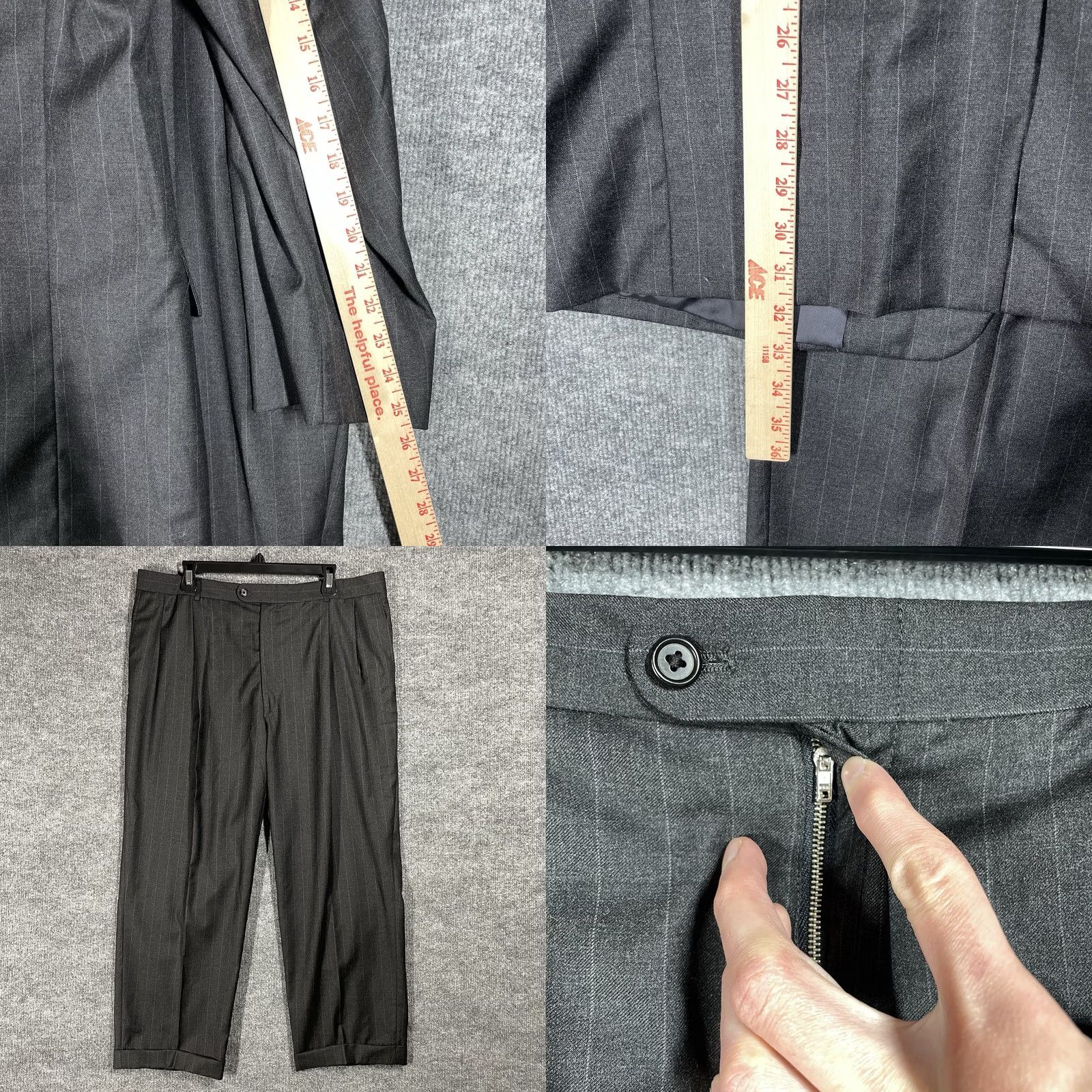 Loro Piana Hickey Freeman Suit Gray 46R Pin Stripe Loro Piana Tasmanian Super 120’s Wool Men Size 46R - 9 Thumbnail