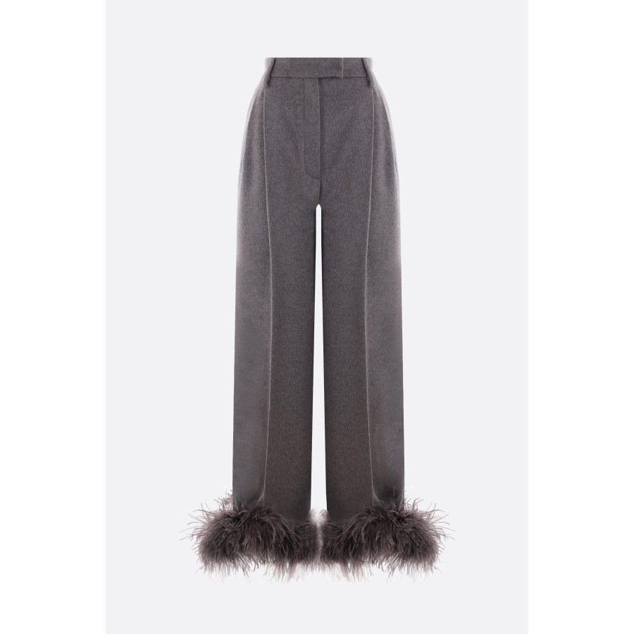 Prada PRADA Grey Cashmere Feather Trim Pants New & Authentic (Wome Size 27" / US 4 / IT 40 - 1 Thumbnail