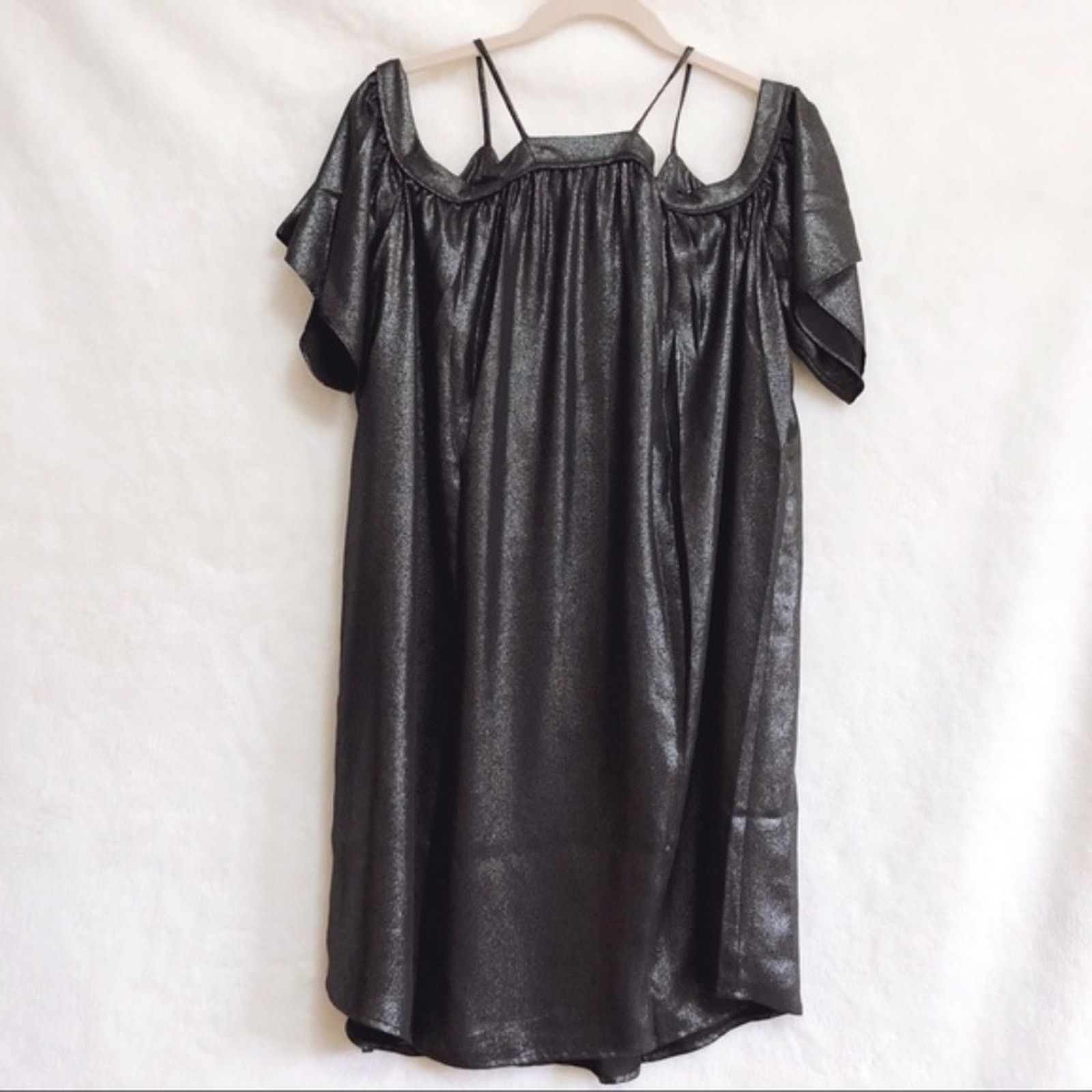 Loft LOFT Grey Metallic Cold Shoulder Swing Dress Size S / US 4 / IT 40 - 8 Thumbnail