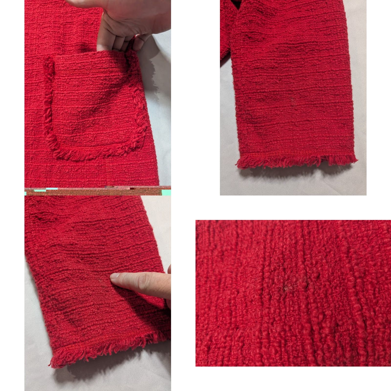Vintage Chicos Raw-Edge Tweed Jacket Duster Cardigan Mandarin Collar Red Size L Large Womens Sweater Knit Open Front Size L / US 10 / IT 46 - 9 Thumbnail