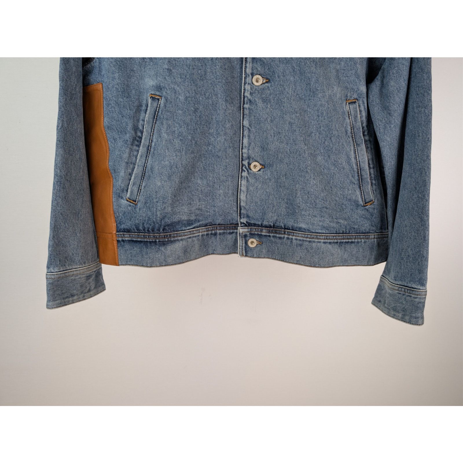 Loewe o1rshd1 Contrast Leather Panelling Denim Jacket in Blue Size US L / EU 52-54 / 3 - 4 Thumbnail