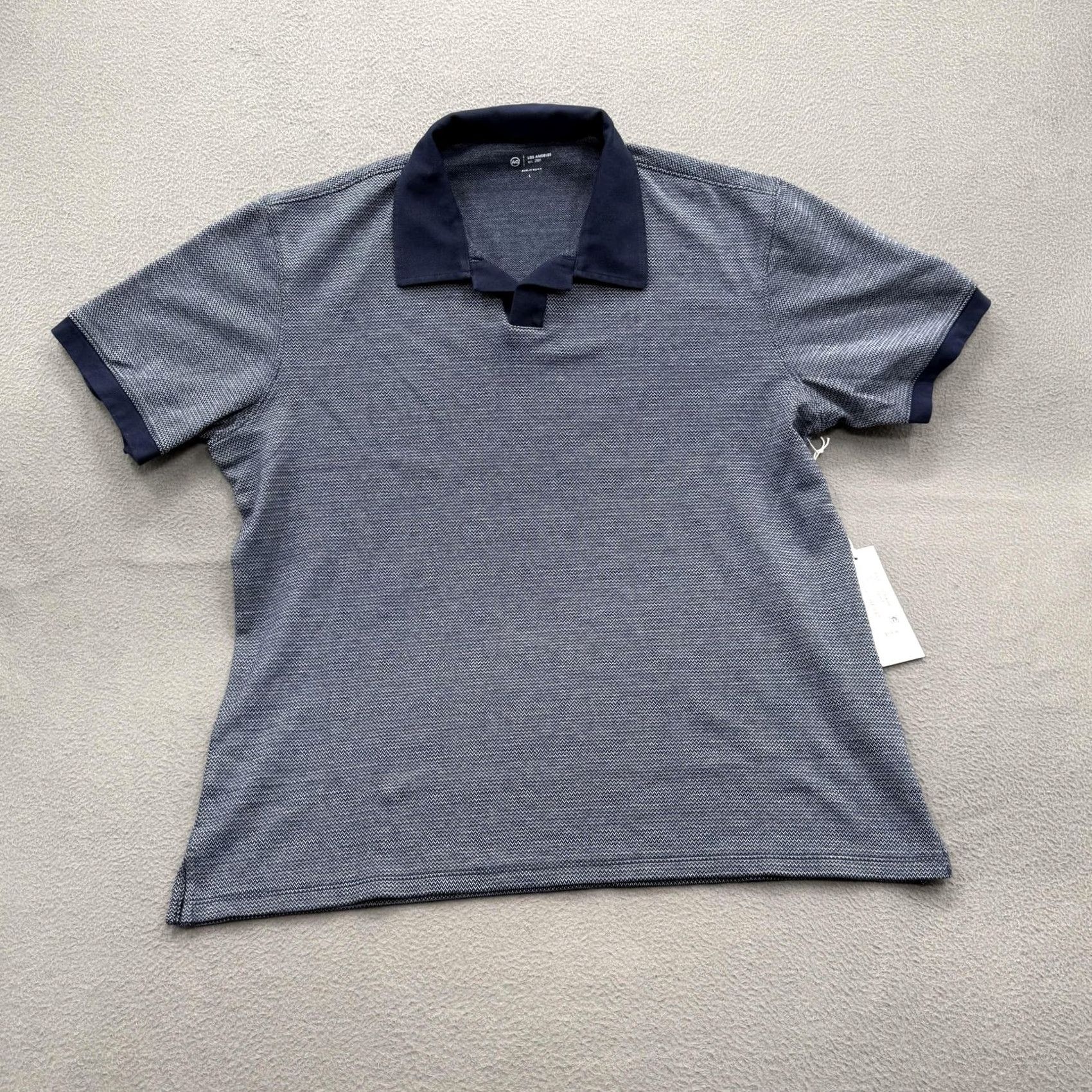 Vintage AG Polo Shirt Mens Large Blue Herringbone Knit 100% Cotton Short Sleeve Casual Size US L / EU 52-54 / 3 - 2 Thumbnail