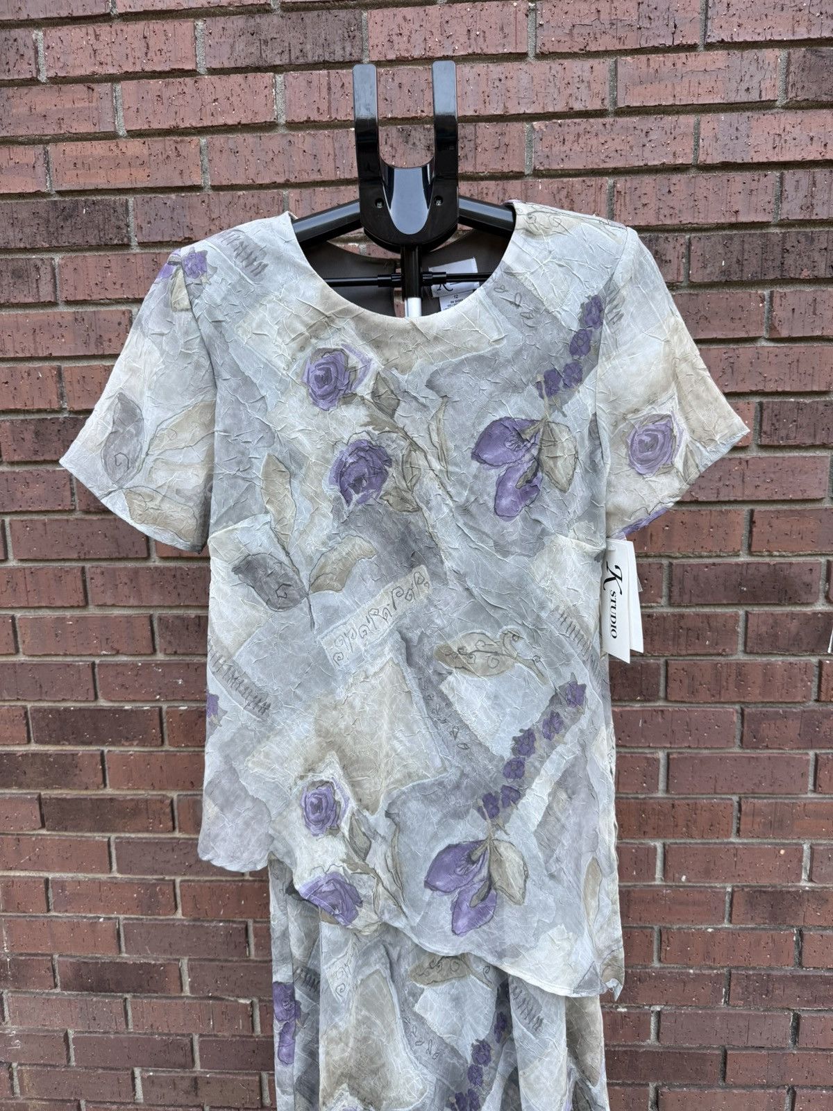 Other VTG 90s Y2K Sage Green Purple Crinkle Overlay Maxi Dress Size XL / US 12-14 / IT 48-50 - 2 Thumbnail