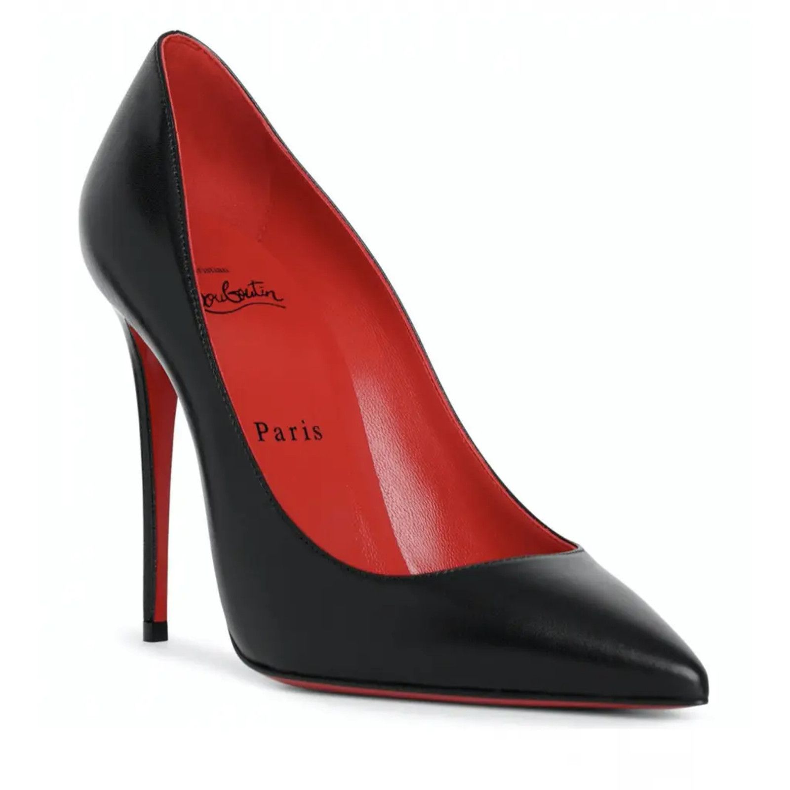 Christian Louboutin Kate 100 Black Leather Loubi Red Lining Pointed Heel Pump 41 Size US 11 / IT 41 - 3 Thumbnail