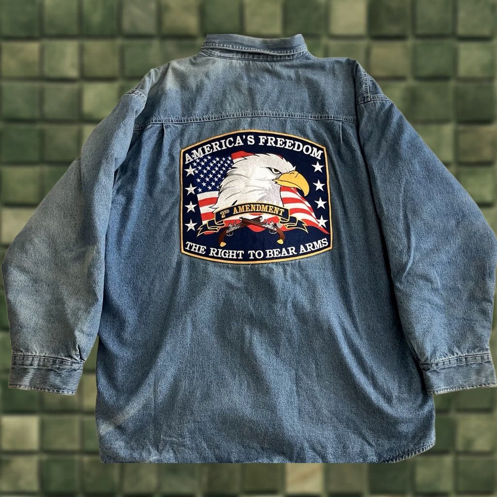 Vintage Vintage Stanley Denim Shirt 2XL Plaid Fleece Lined 2nd Amendment Large Patch Shirt Mens 2XL Blue Plaid Denim Jacket Size US XXL / EU 58 / 5 - 1 Thumbnail