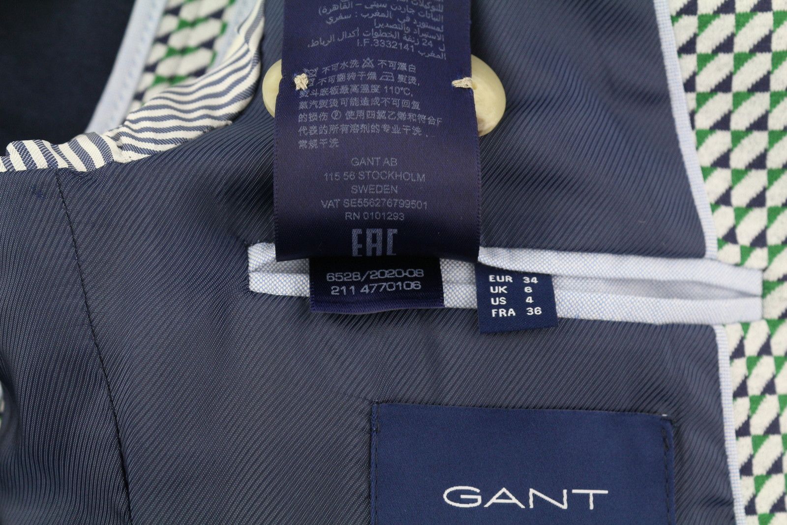 Gant GEO JERSEY EU34 Patterned Notch Lapel Button Blazer 85537 Size XS / US 0-2 / IT 36-38 - 11 Thumbnail