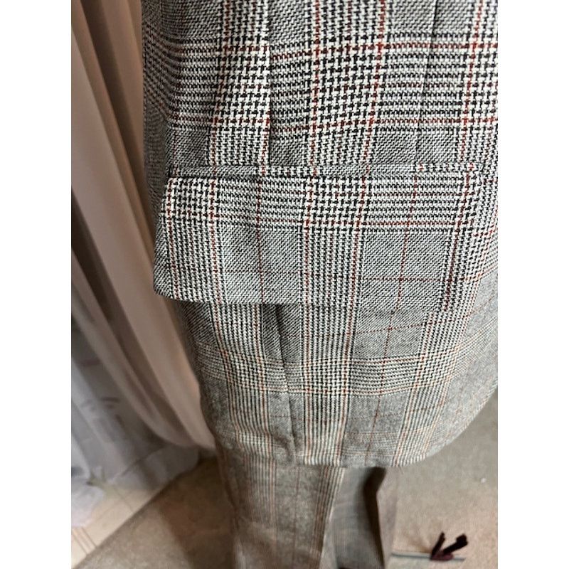 Vintage suit plaid black white brown 1980s Size 44R - 11 Thumbnail