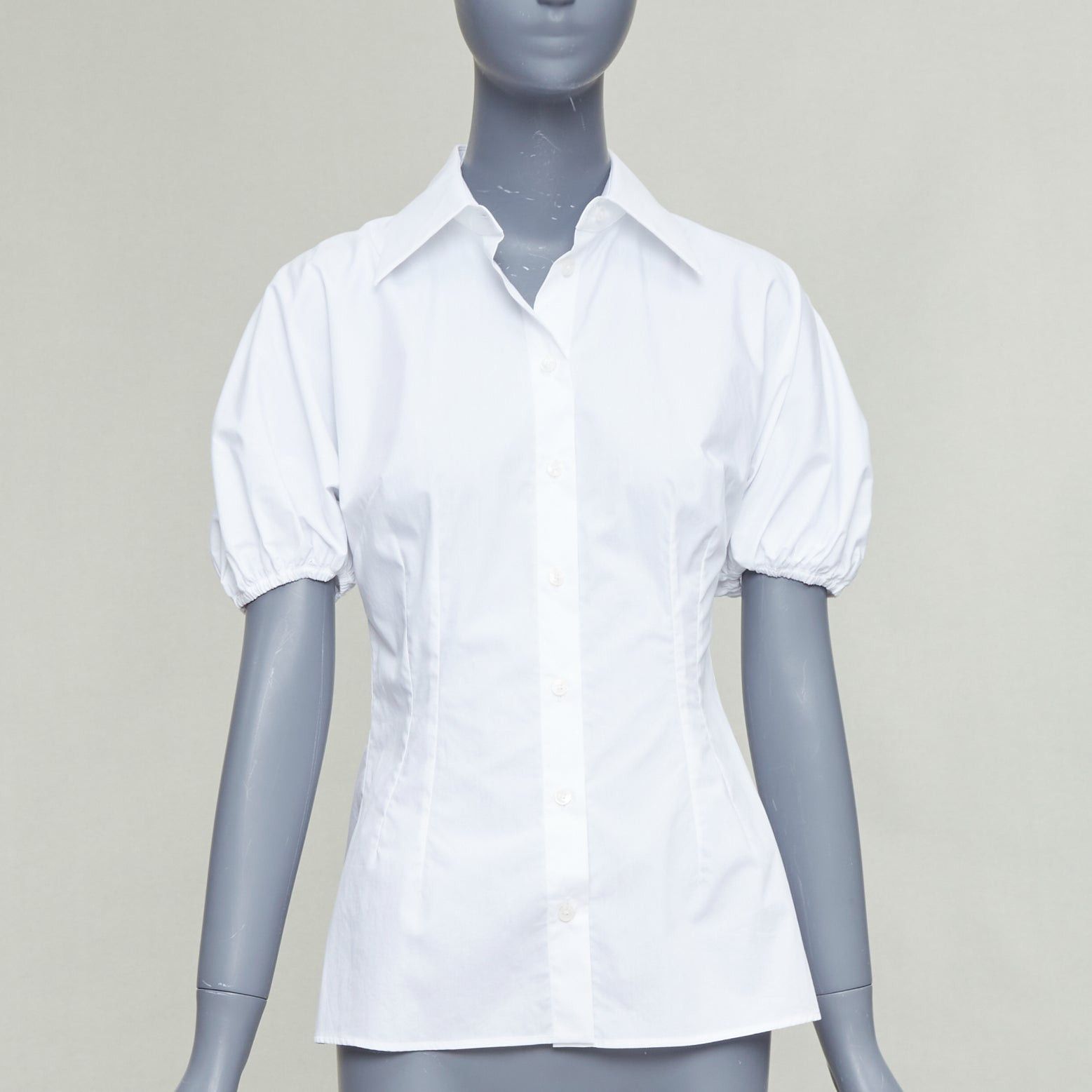 Dolce & Gabbana DOLCE GABBANA 2025 white cotton dolman puff sleeve cinched waist shirt IT38 XS Size XS / US 0-2 / IT 36-38 - 1 Thumbnail