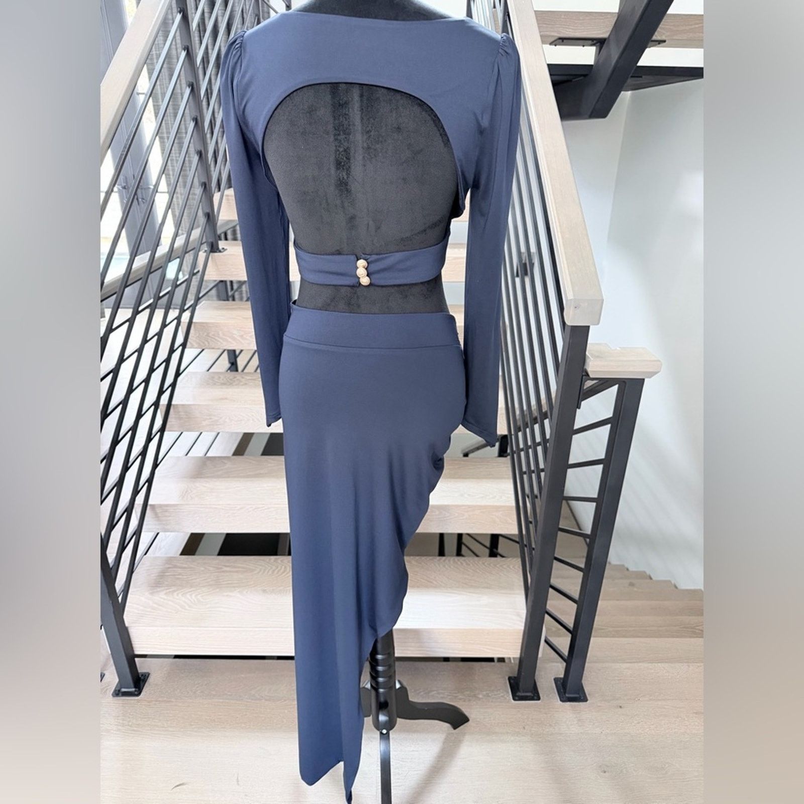 Navy Blue Grecian Tide Draped Skirt with matching crop top