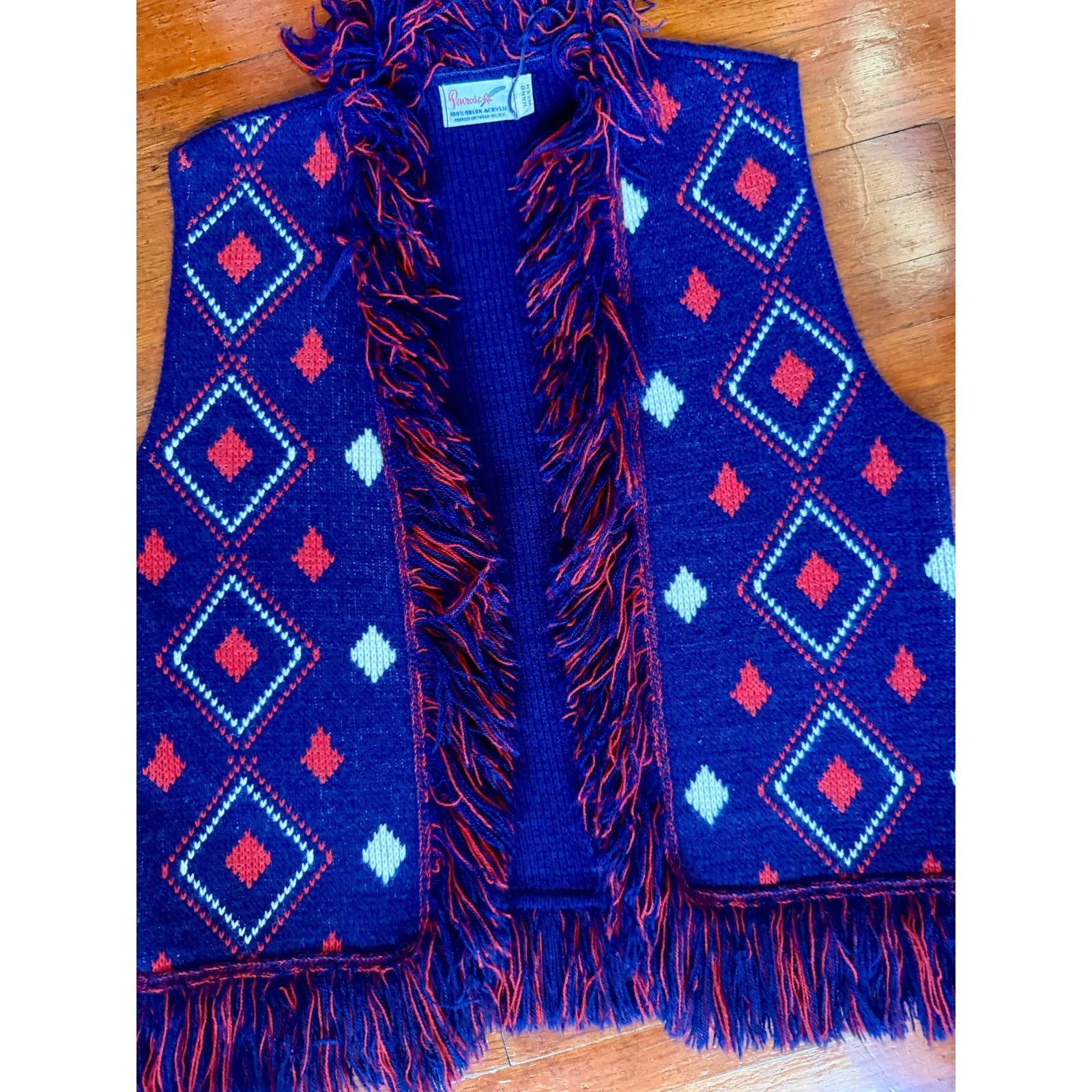 Vintage Vintage 60’s Penrose Blue Red Argyle Fringe vest jacket Mod Size ONE SIZE - 3 Thumbnail