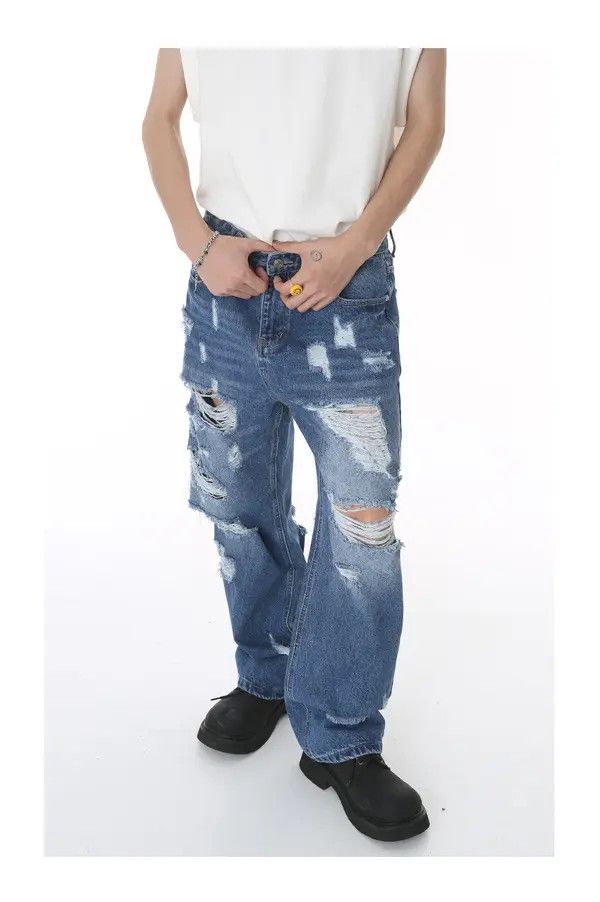 Japanese Brand VIBE Japanese retro loose hip-hop ripped high street jeans Size US 32 / EU 48 - 6 Thumbnail