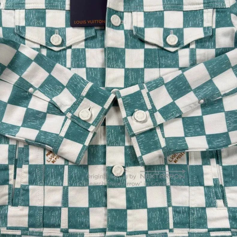 Louis Vuitton LV White Green Checkerboard Denim Jacket. Size US M / EU 48-50 / 2 - 3 Thumbnail