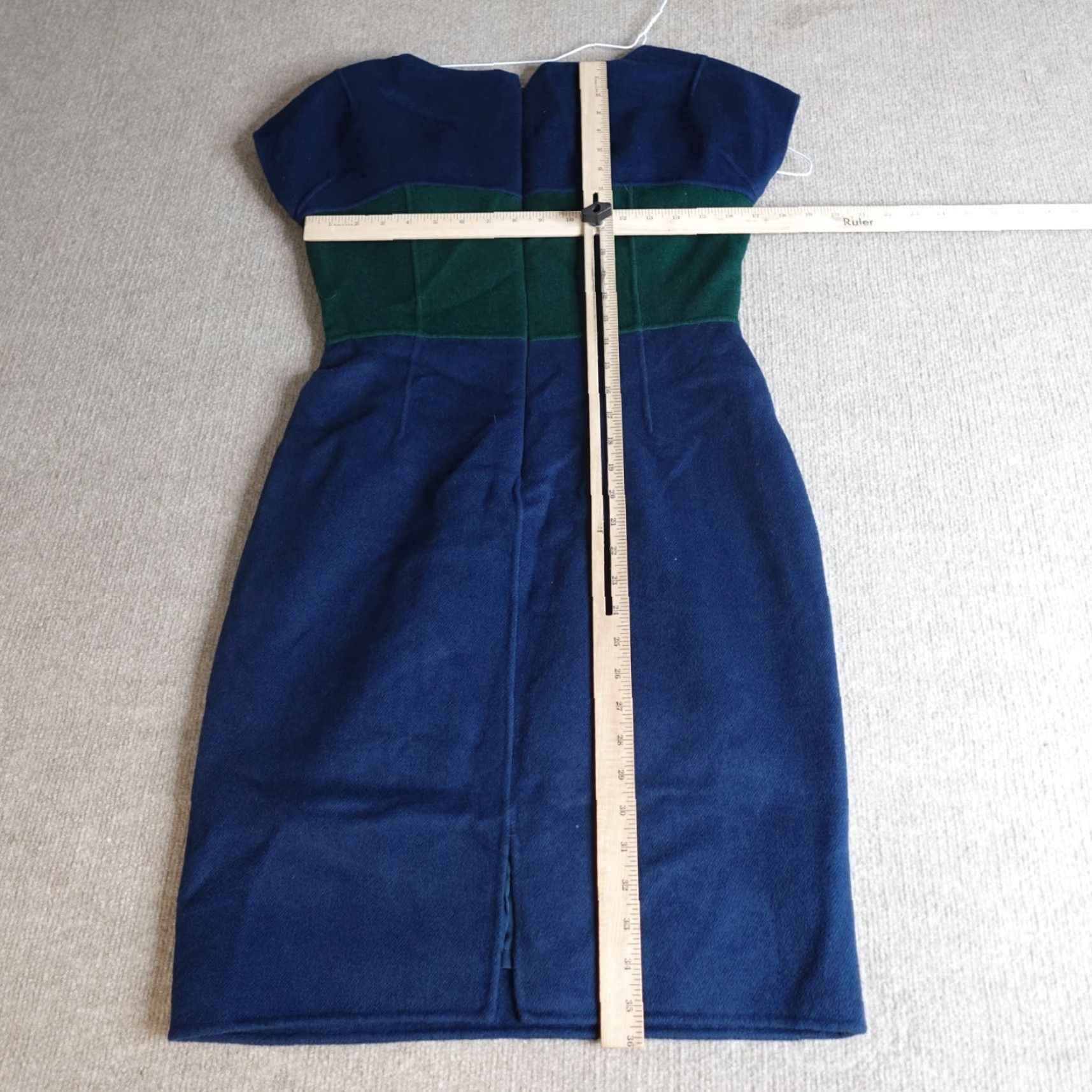 St. John St. John Dress Womens 4 Blue Green Color Block Hand Sewn Angora Wool Cashmere Knits Knee Length Cap Sleeve Short Sleeve Jacket Style Sheath Size S / US 4 / IT 40 - 3 Thumbnail