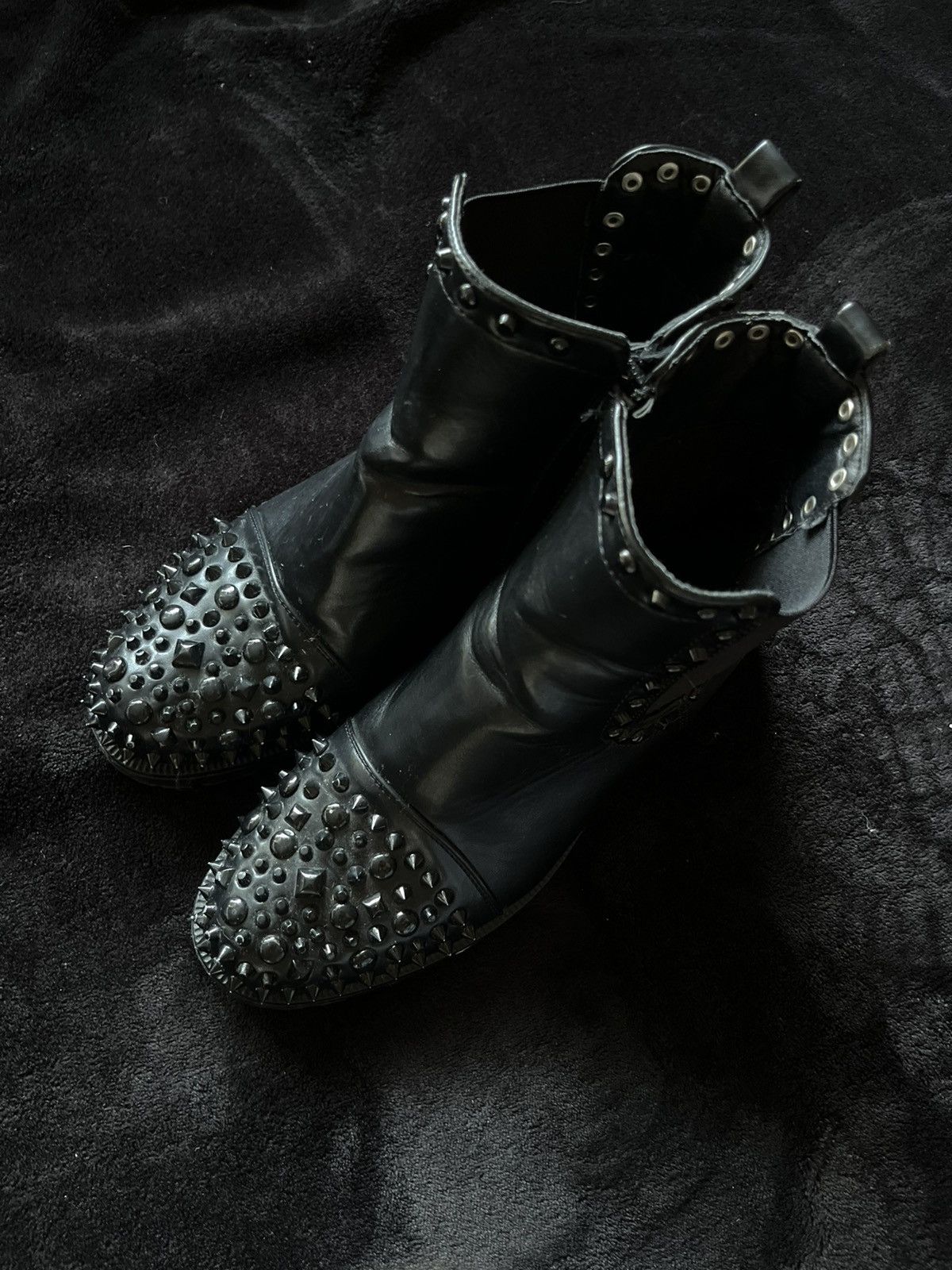 Other Black Studded Zip-Up Ankle Boots - Goth/Punk Biker Style Size US 6.5 / EU 39-40 - 4 Thumbnail