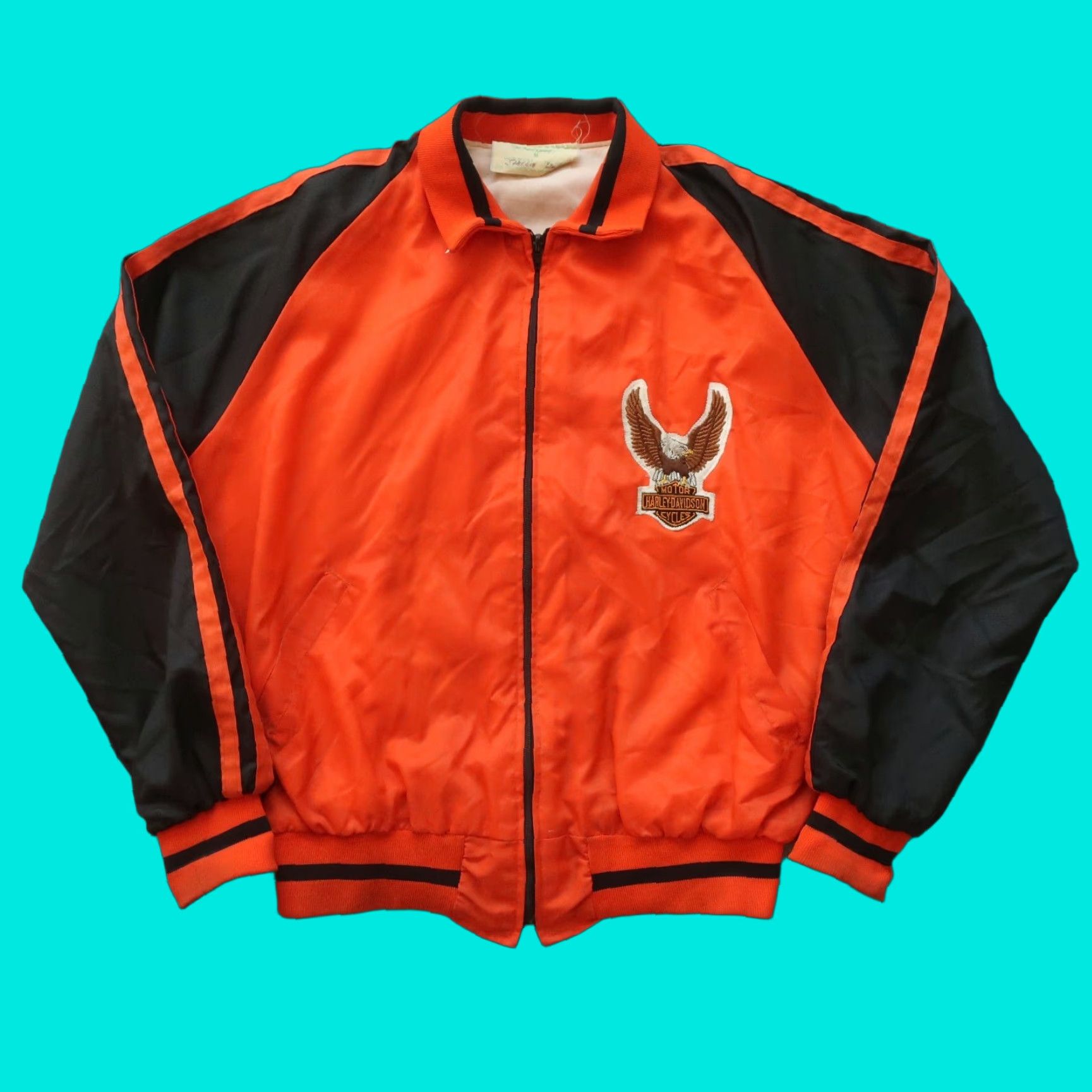 Harley Davidson Vintage Harley Davidson Eagle Bomber Jacket Slim Medium Orange / Black Mens Jacket USA 80s 90s 80s Harley Davidson USA Bomber Jacket Mens Size US M / EU 48-50 / 2 - 1 Thumbnail