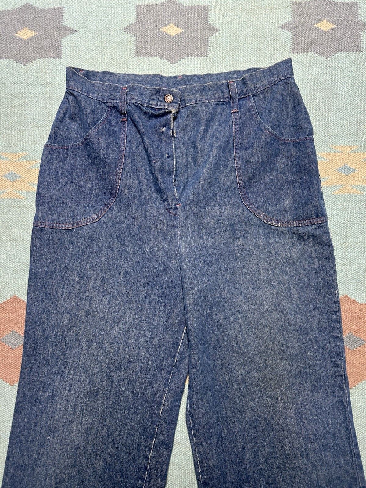 Vintage VTG 70s denim bell bottom jeans wide flare hippie dark 32x29 Size 32" / US 10 / IT 46 - 4 Thumbnail