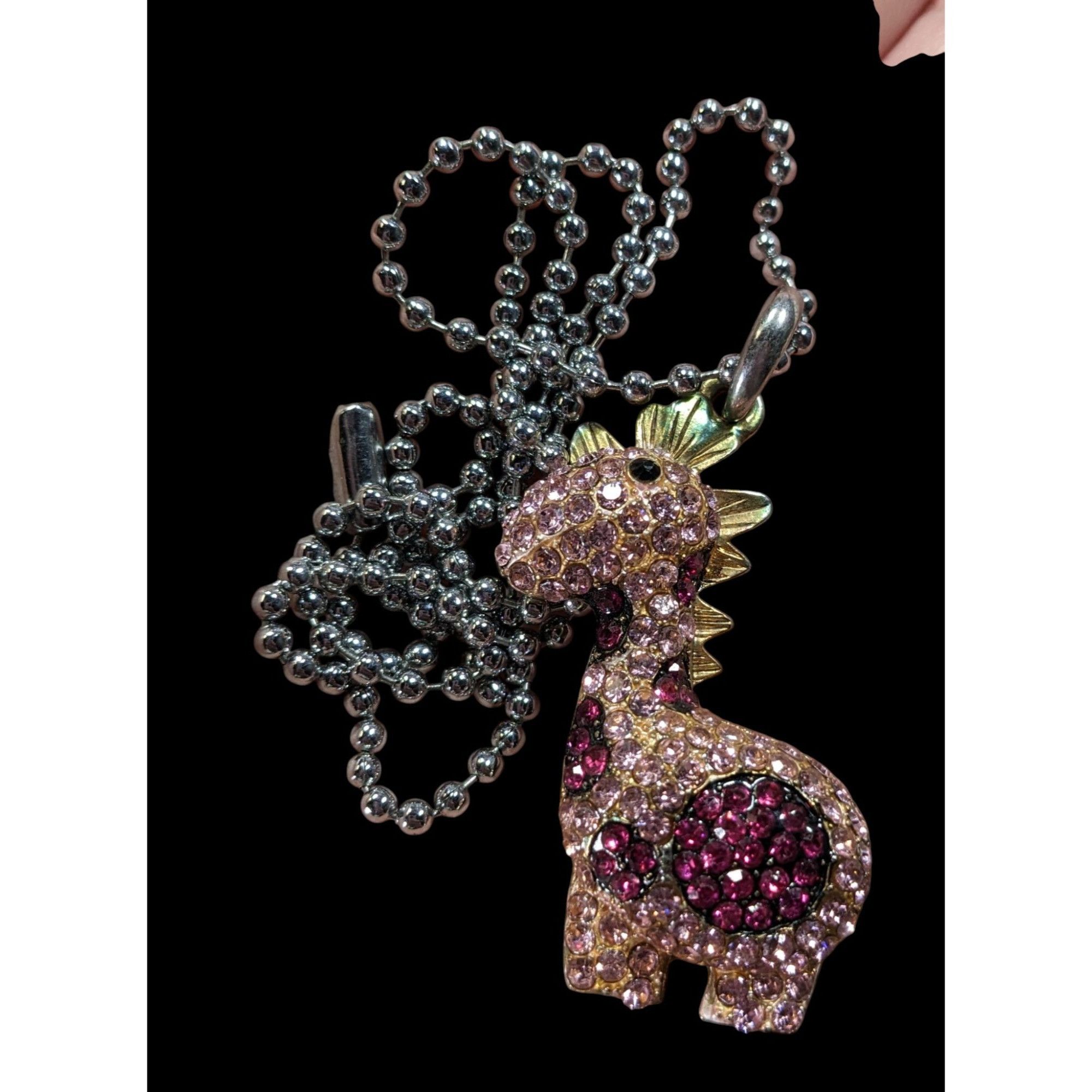Other Pink Rhinestone Dinosaur Pendant Necklace With Silver Ball C Size ONE SIZE - 3 Thumbnail