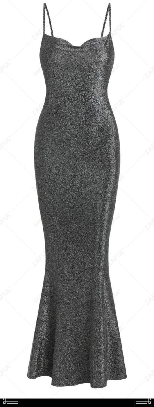 Designer ZAFUL Glitter Slip Dress - Shimmering Cowl Neck Maxi, Size M Size M / US 6-8 / IT 42-44 - 1 Thumbnail