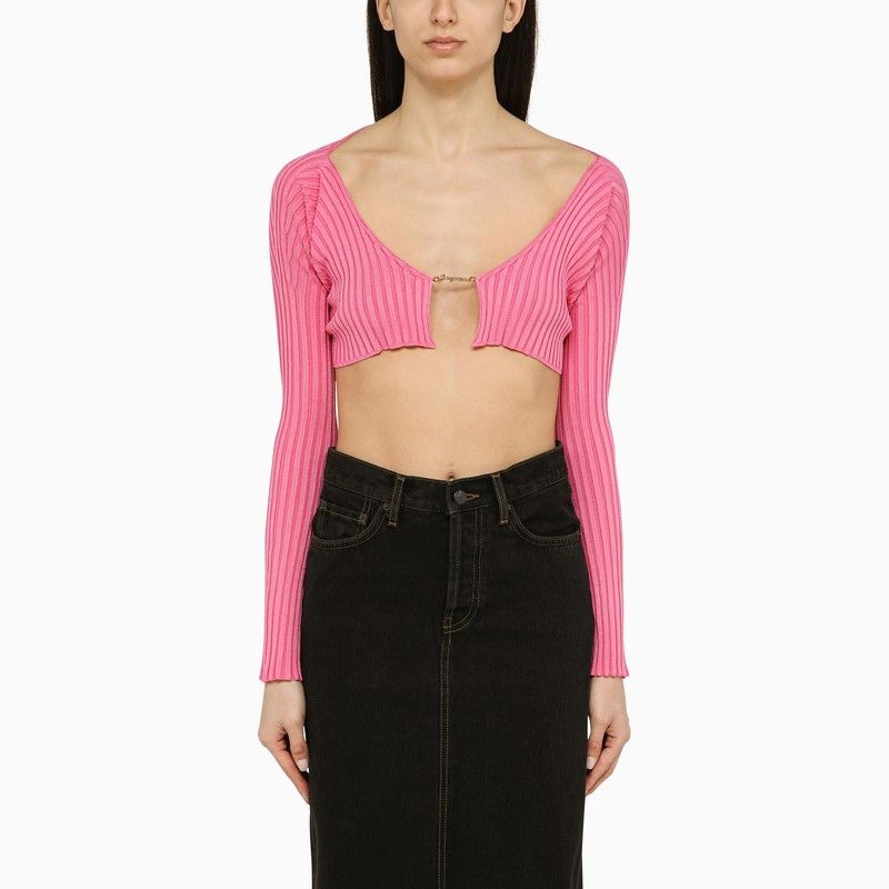 image of Jacquemus La Maille Pralu Pink Cropped Cardigan, Women's (Size Medium)