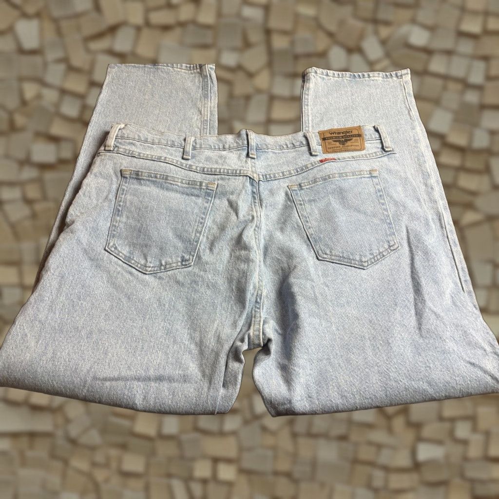 Wrangler Wrangler Jeans Men's 40X30 Blue Denim Straight Leg Bleach Wash Work Pants Jeans Size US 39 - 1 Thumbnail
