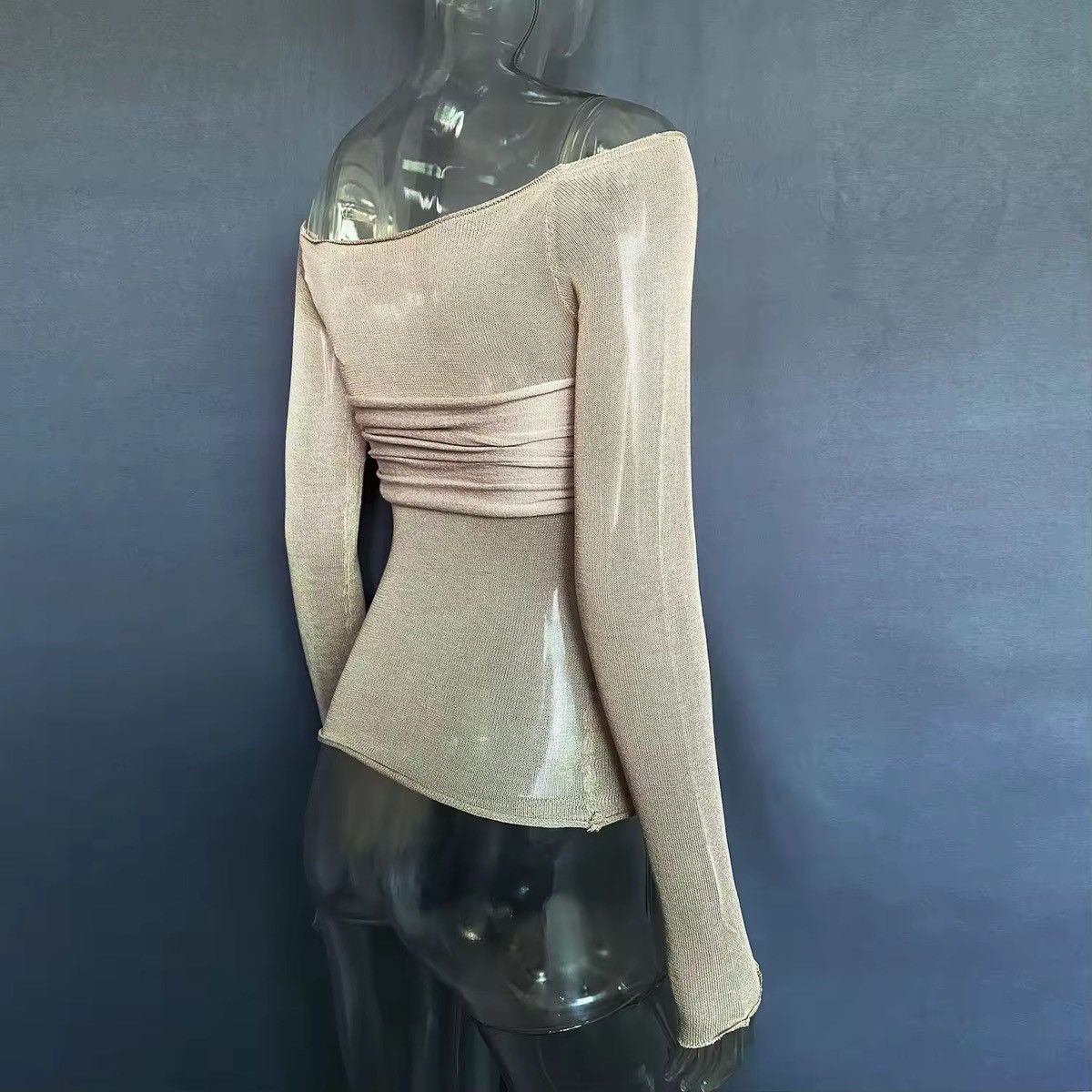 Japanese Brand Chic Mesh Long Sleeve Top - Knot Front, Stylish Size S / US 4 / IT 40 - 4 Thumbnail