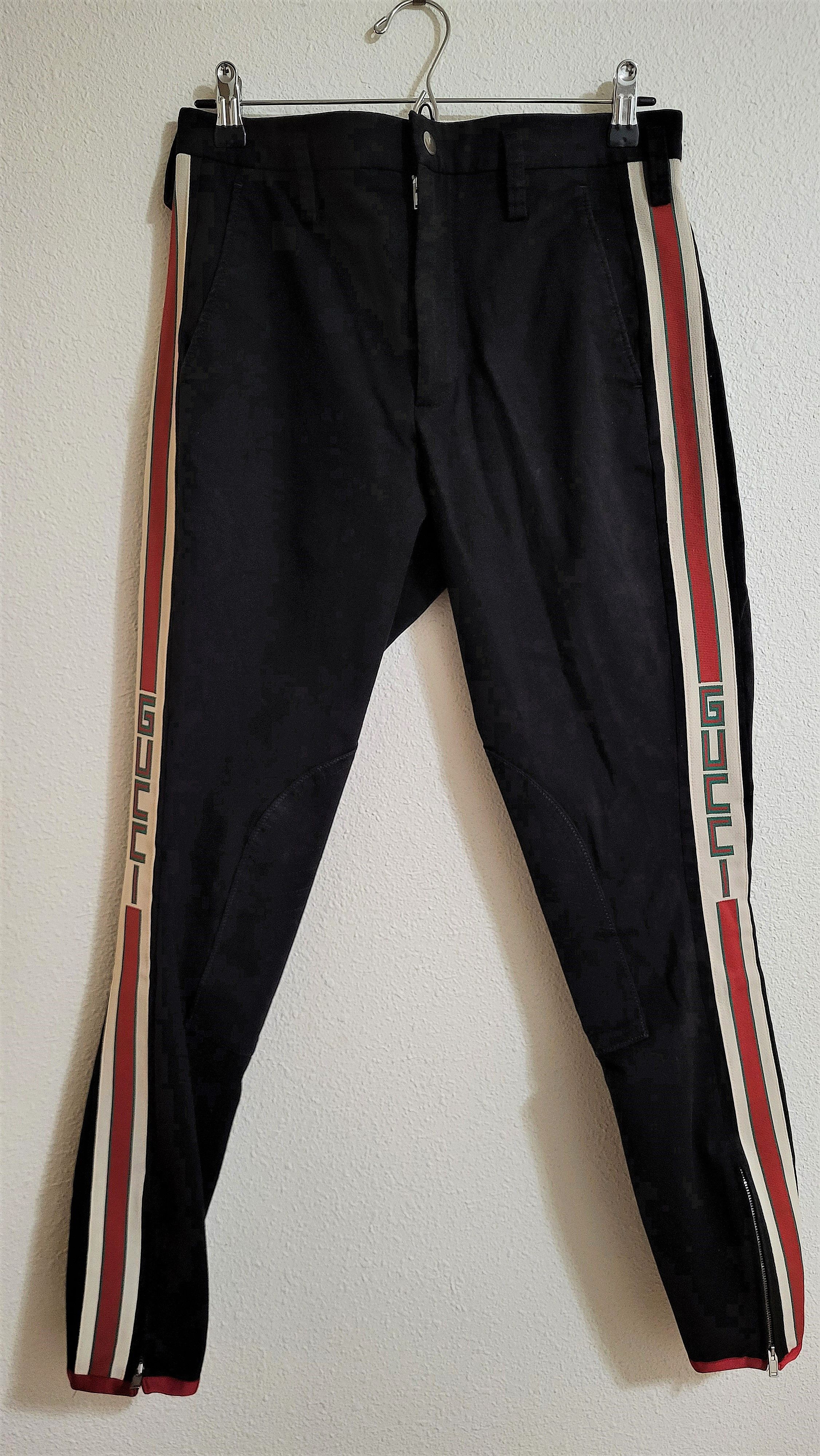 image of Gucci Side Stripe Logo Stretch Taper Gabardine Pants in Black, Men's (Size 30)