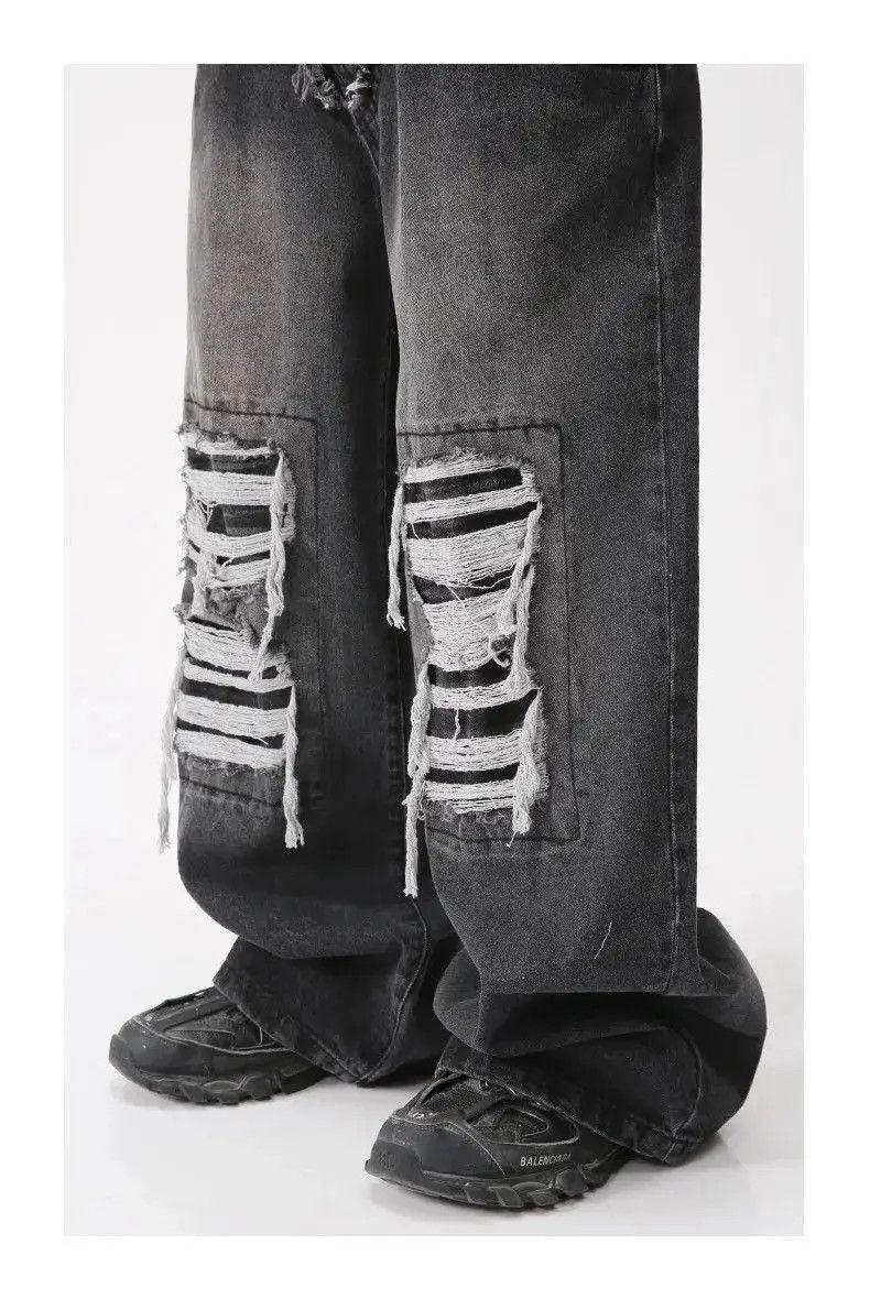 Japanese Brand Holey Baggy Retro Hip Hop Jeans Pants Y2k Casual Loose 90’s Size US 32 / EU 48 - 2 Thumbnail