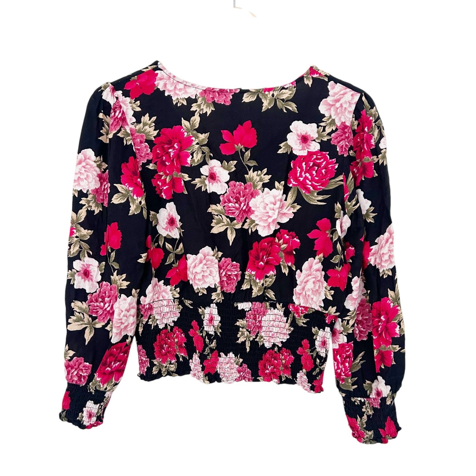 American Eagle Outfitters American Eagle Black Floral Long Sleeve Blouse Sz M Size M / US 6-8 / IT 42-44 - 4 Thumbnail