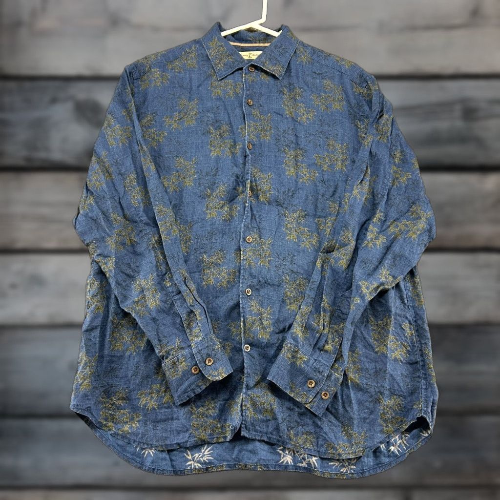Tommy Bahama Tommy Bahama Shirt Mens Large Blue Green Button Up Long Sleeve Linen Palm Frond Size US L / EU 52-54 / 3 - 1 Thumbnail