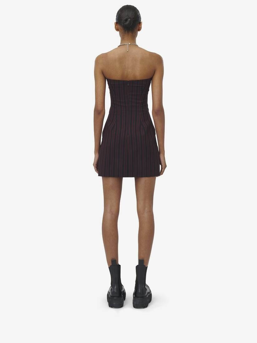 Alexander McQueen o1srvl11e0226 Pinstripe Mini Dress In Bordeaux Size XL / US 12-14 / IT 48-50 - 4 Thumbnail