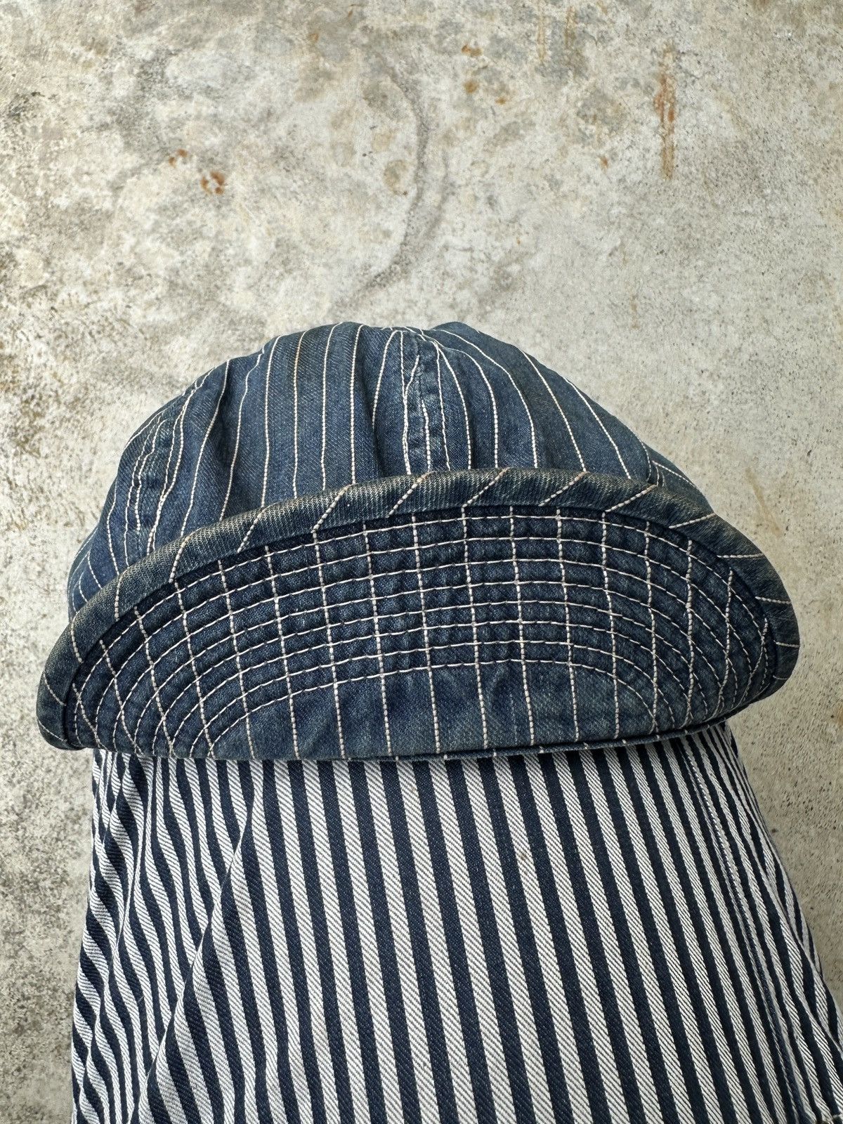 Japanese Brand Pinstripe soft brim newsboy conductor mechanic kountry cap Size ONE SIZE - 4 Thumbnail