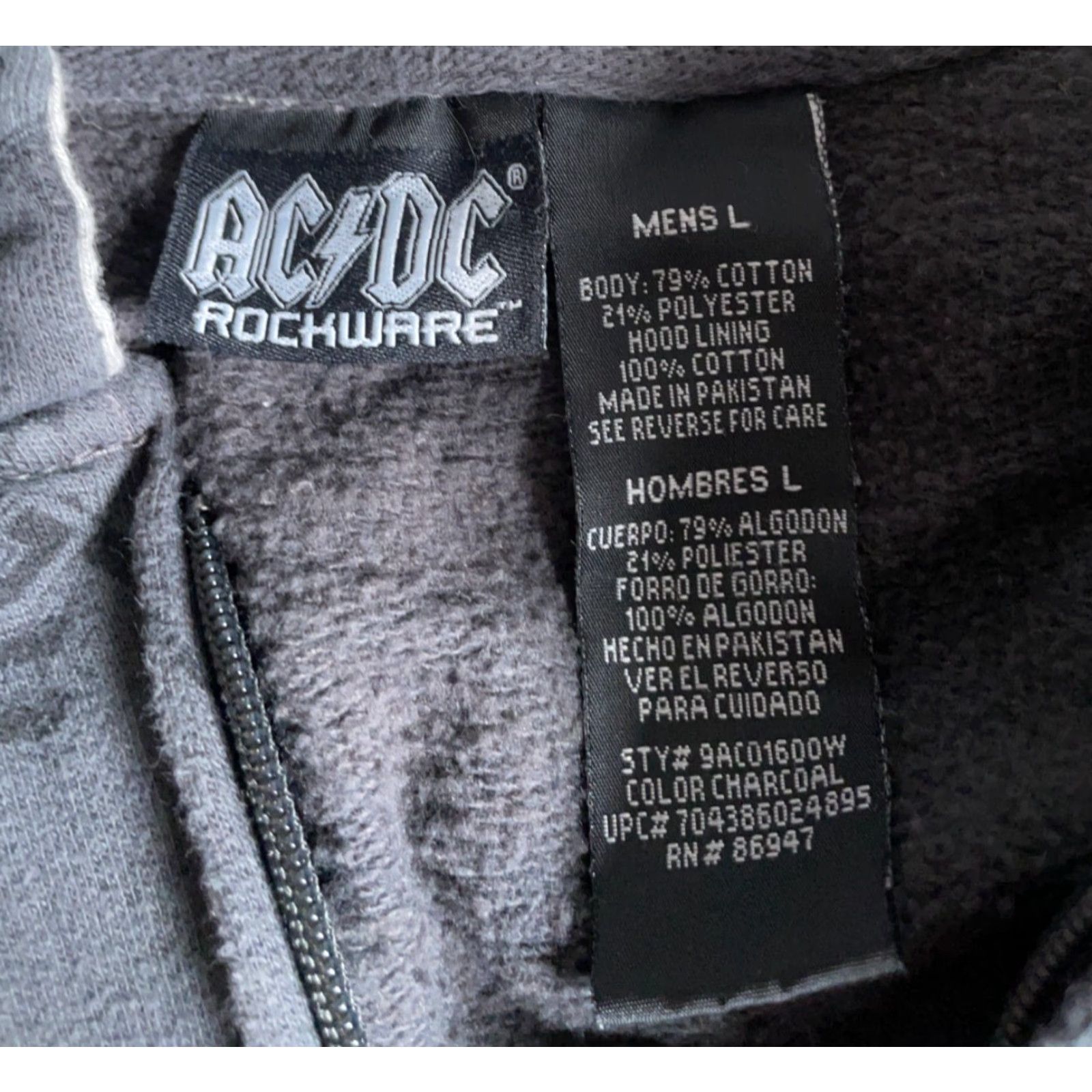 Gloverall AC/DC Hoodie Men Large Gray Logo All Over Print Sweatshirt Rockware AOP Shirt Mens Regular Full Zip 90s Retro Rock Clothing Size US L / EU 52-54 / 3 - 3 Thumbnail