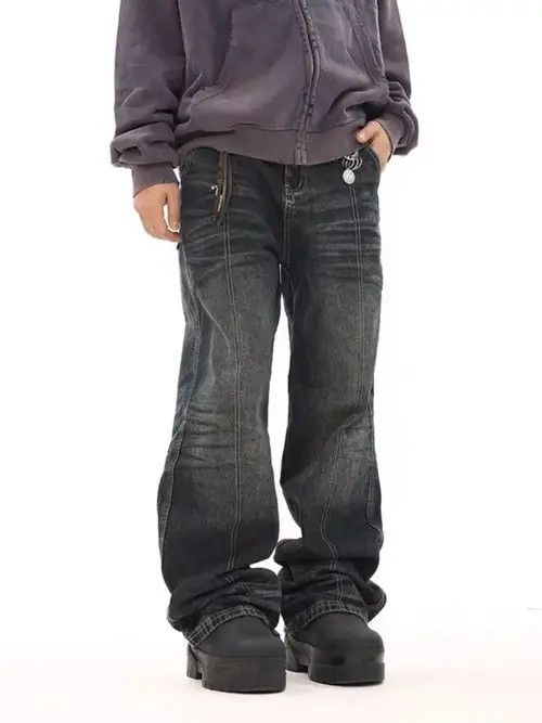 VIBE Vintage deconstructed corrugated micro-flared denim trousers Size US 32 / EU 48 - 4 Thumbnail