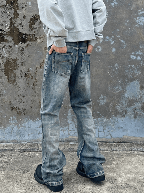 Japanese Brand Washed distressed men's vintage versatile flared jeans Size US 32 / EU 48 - 3 Thumbnail