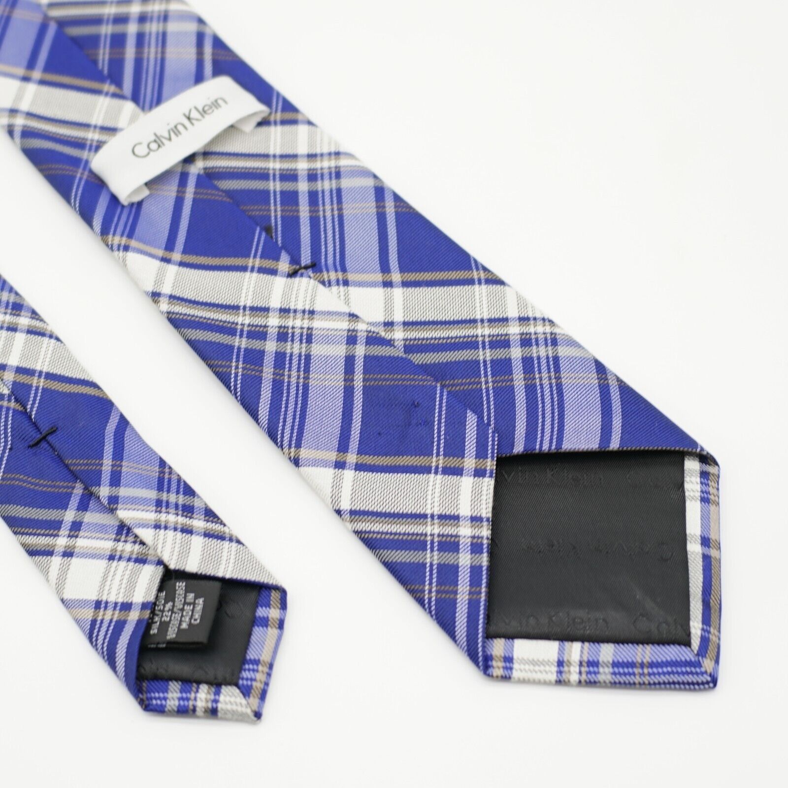 Calvin Klein Calvin Klein Blue White Plaid Woven Skinny Silk Tie Size ONE SIZE - 6 Thumbnail