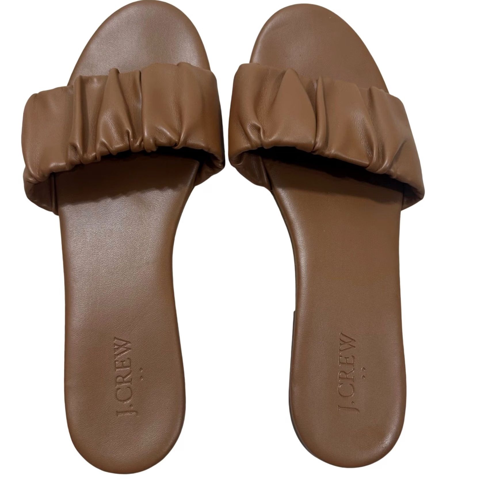 J.Crew J.Crew Womens Ruched Leather Slide Sandals Cognac Brown Flat Open Toe 9.5 Size US 10 / IT 40 - 3 Thumbnail