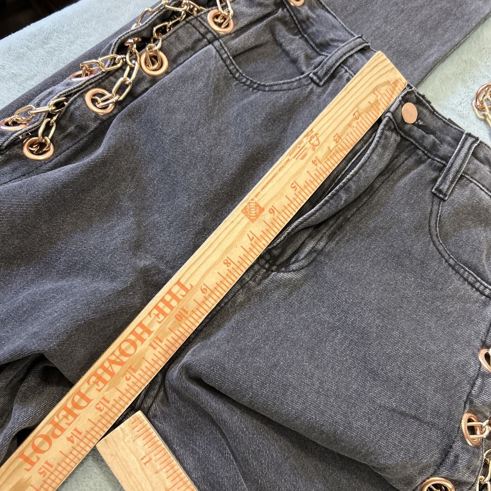 Fashion Nova Gothic Chain Tie Jean Women 7 30x33 Straight Adjustable Gold Size 30" / US 8 / IT 44 - 14 Thumbnail