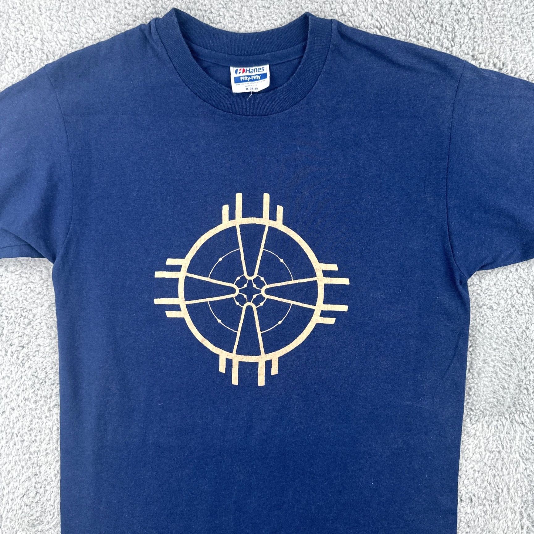 Hanes VINTAGE Hanes Fifty-Fifty 80s Men’s M Short Sleeve T Shirt Blue Zia Symbol Mens Size US M / EU 48-50 / 2 - 3 Thumbnail