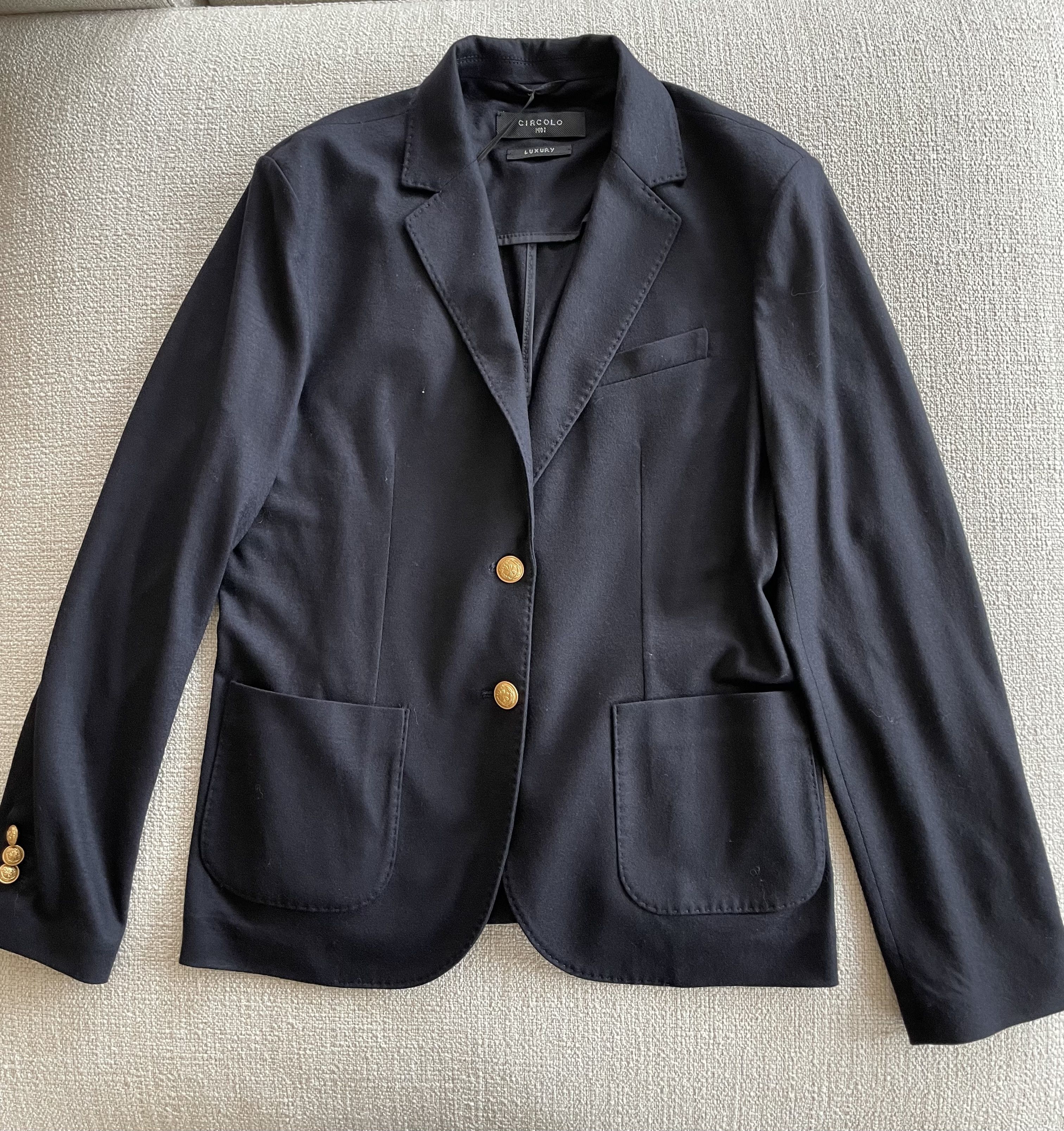 Navy Wool Gold Button Blazer