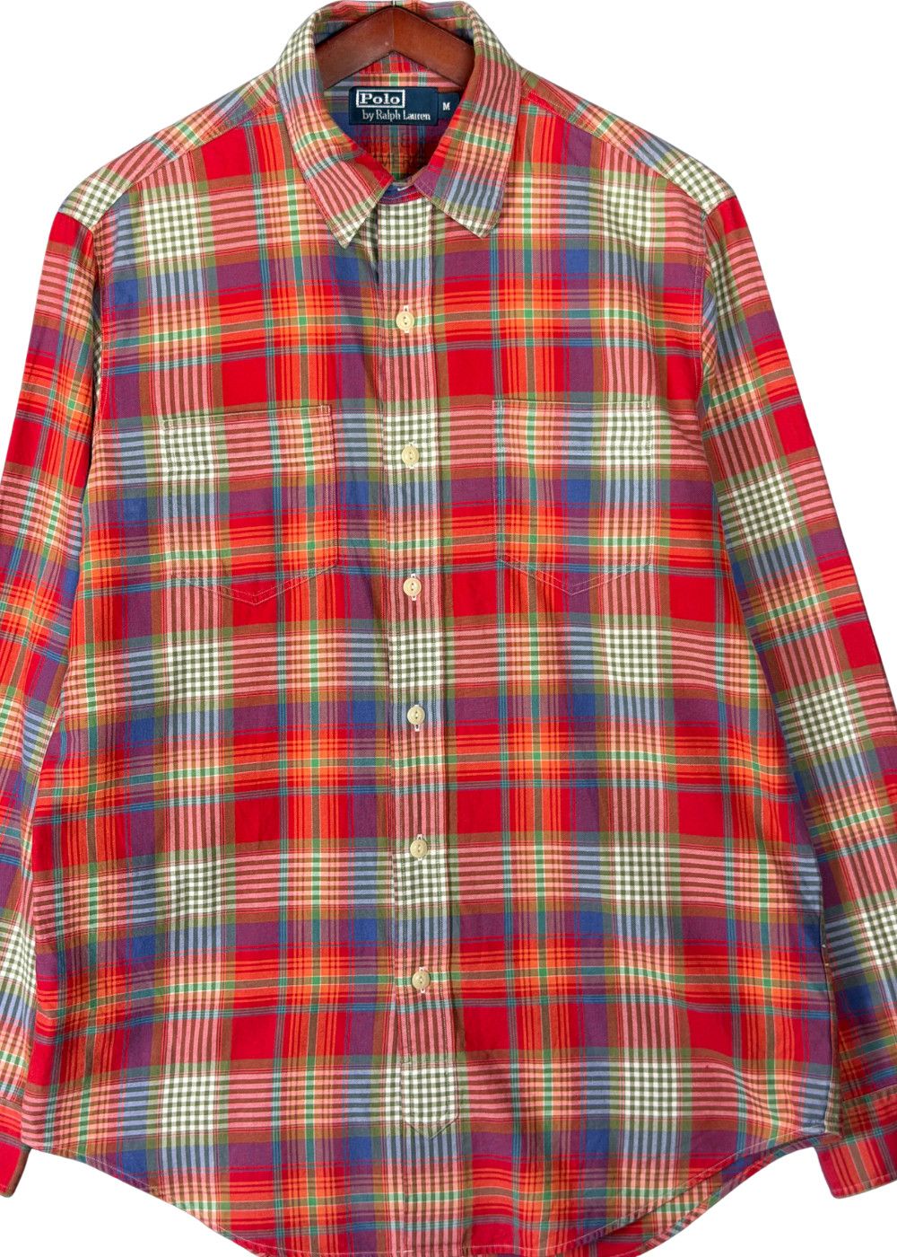 VTG PRL Madras Plaid Work Shirt Red Multicolour Cotton image 6