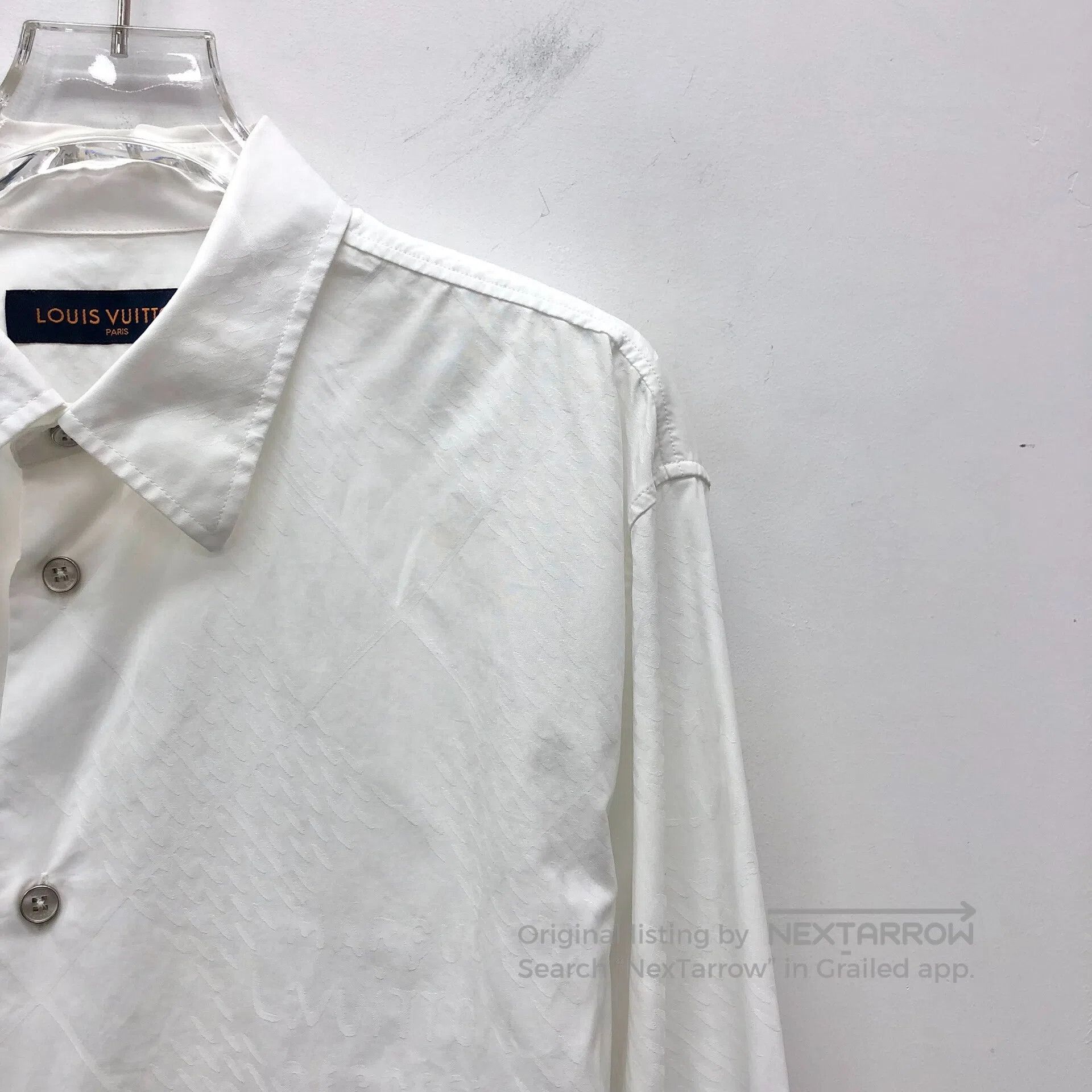 Louis Vuitton Louis Vuitton White textured jacquard cotton collar long-s Size US L / EU 52-54 / 3 - 3 Thumbnail