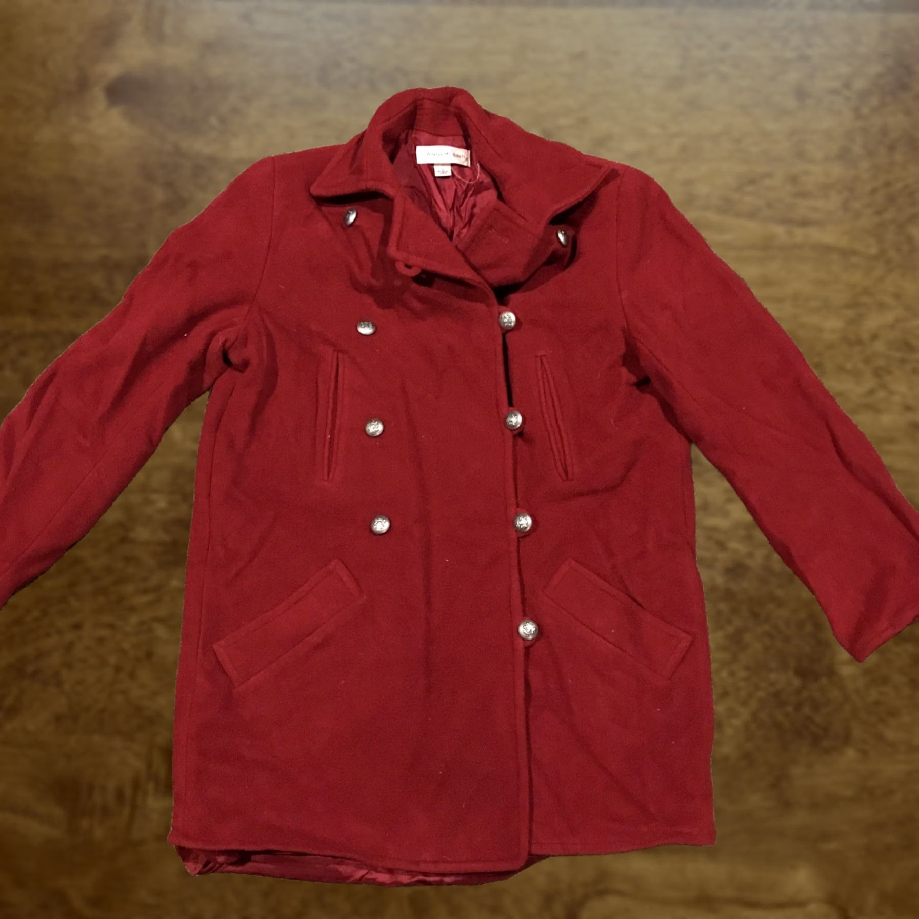 Anne Klein VINTAGE Anne Klein II Womens Red Wool Coat Size S Button Down Winter Pea Coat Lined Womens Size S / US 4 / IT 40 - 1 Thumbnail