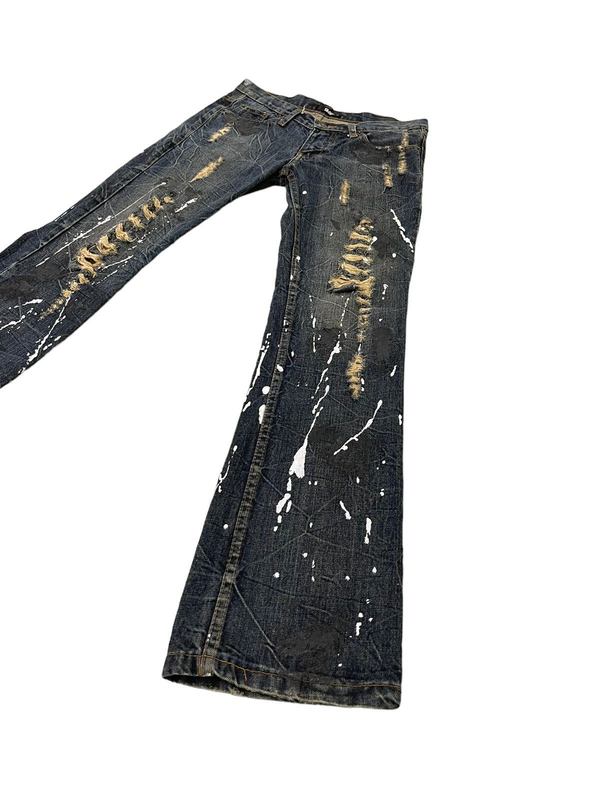 Japanese Brand Flare Jeans Glad News Distress Paint Splash Low Rise 7🟦4 Size US 32 / EU 48 - 3 Thumbnail
