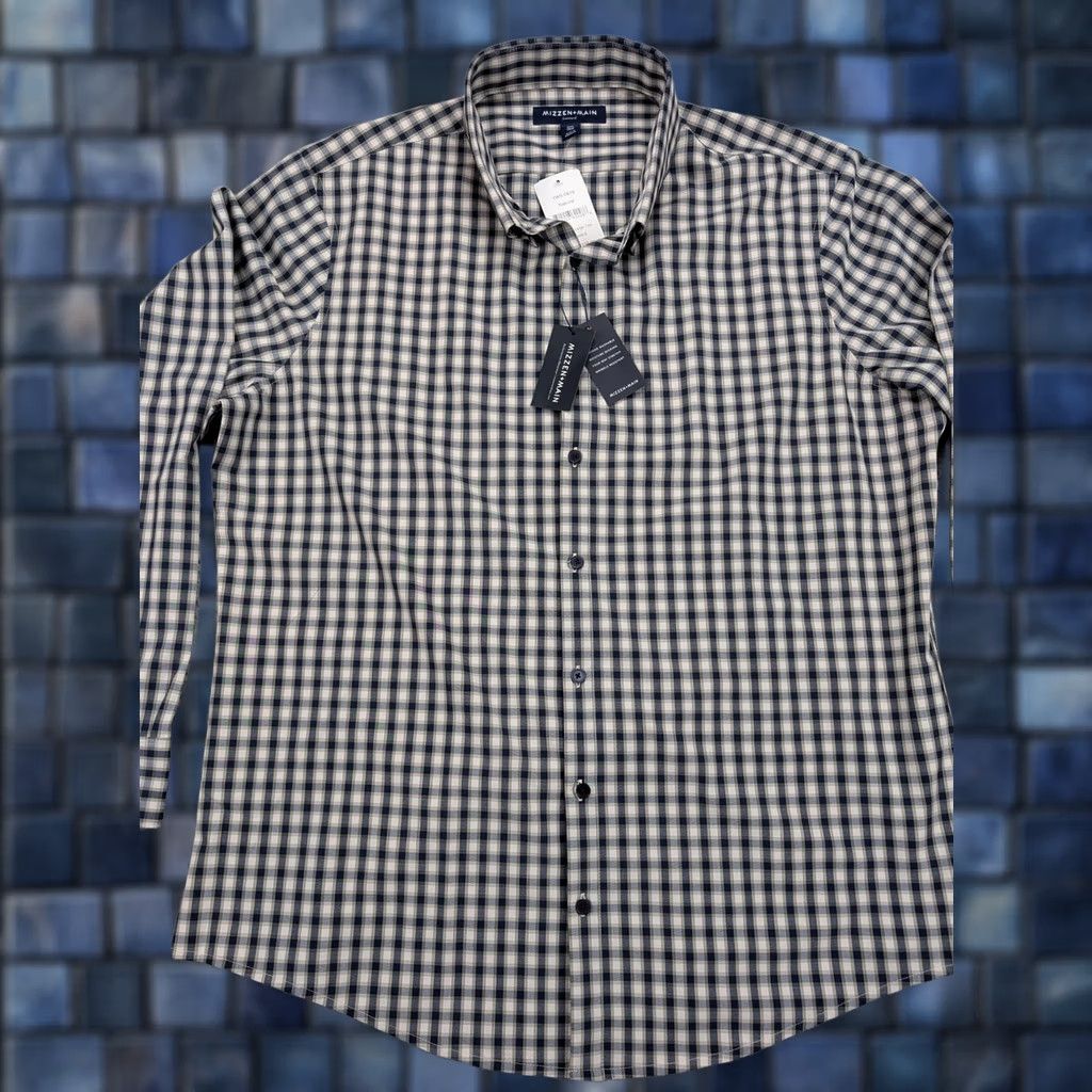 Mizzen+Main Mizzen+Main Leeward Shirt Mens 2XL Trim Fit Blue Plaid Dress Shirt Size 48R - 1 Thumbnail