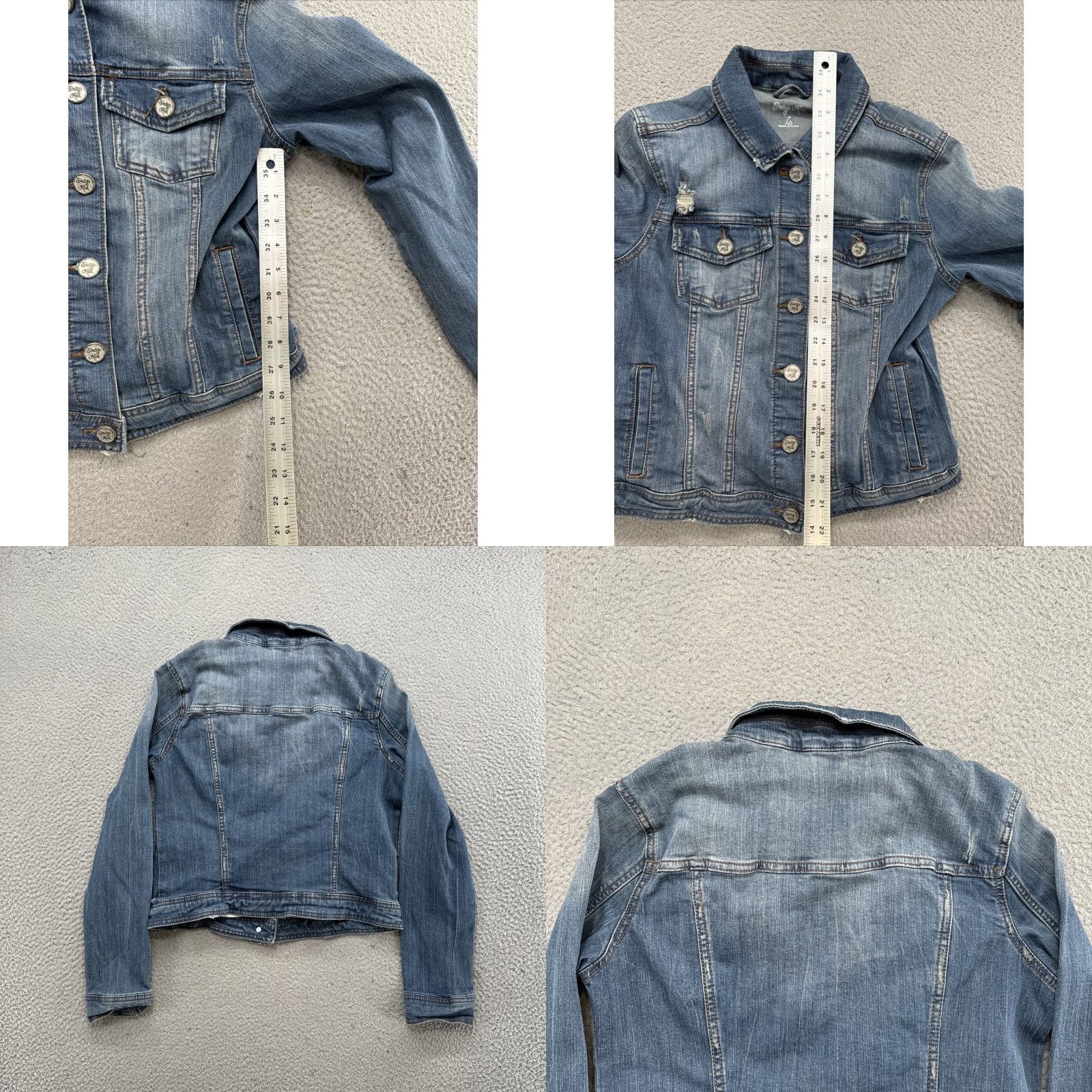 Denime VINTAGE Indigo Rein Distressed Denim Jacket Button Up Large Denim Jacket Women Size 36" / US 14 / IT 50 - 8 Thumbnail