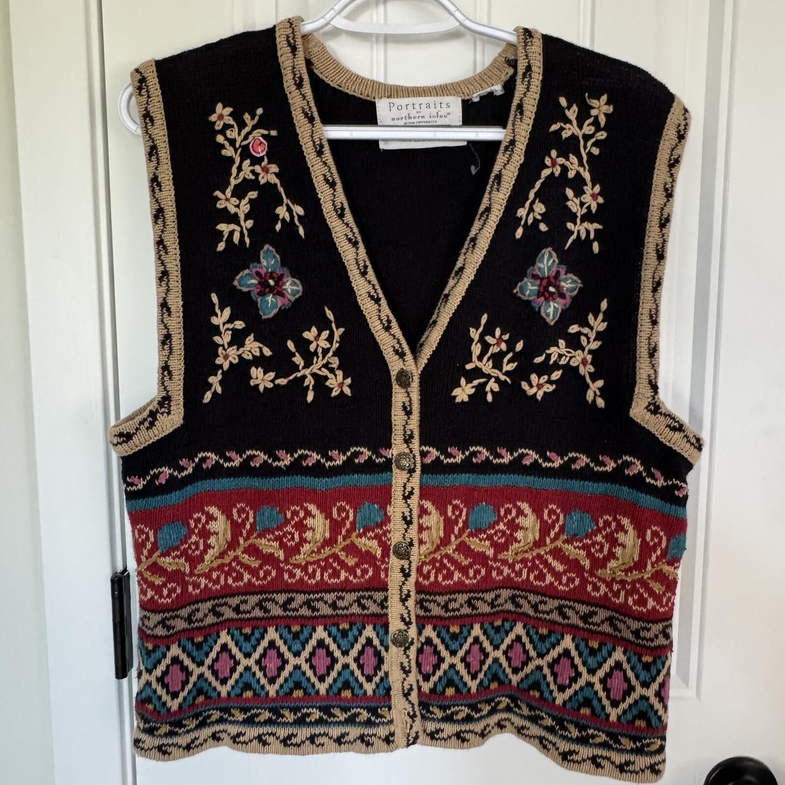 Other Vintage Hand Embroidered Knit Vest Sweater-Fits like Large Size L / US 10 / IT 46 - 1 Thumbnail