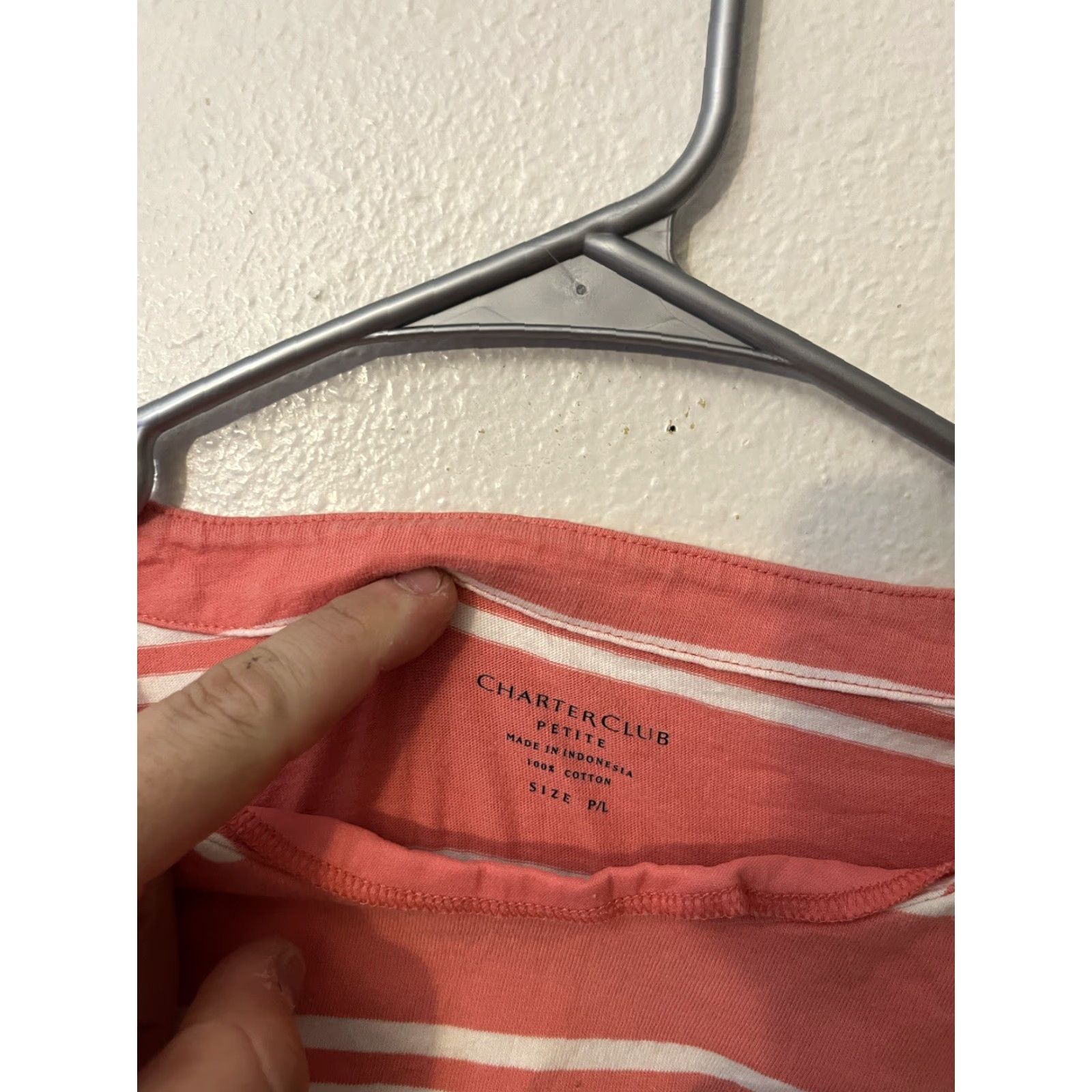 Charter Club Charter Club Sweater Knit Pullover Womens P/L Coral Striped Button Shoulder Lightweight Pullover 100% Cotton Petite Size Size L / US 10 / IT 46 - 2 Thumbnail