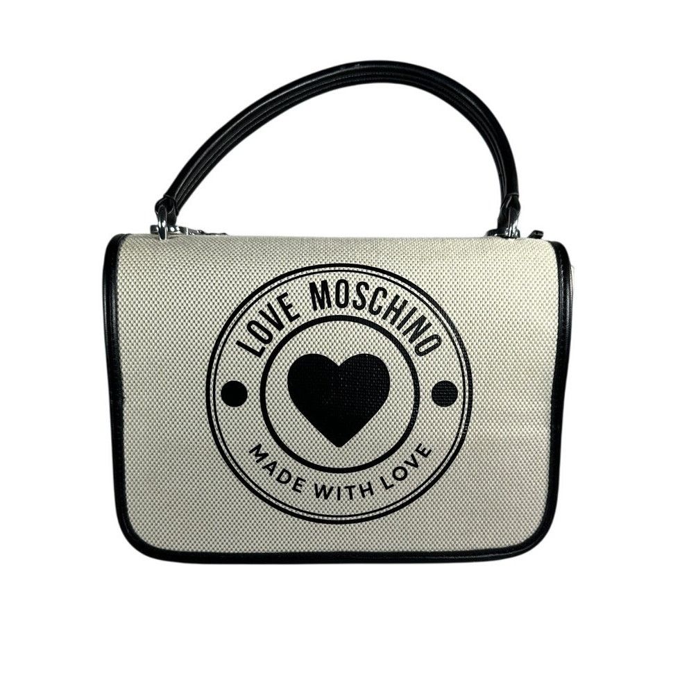 Love Moschino Circle Logo Top Handle Crossbody Bag Beige in White, Women's